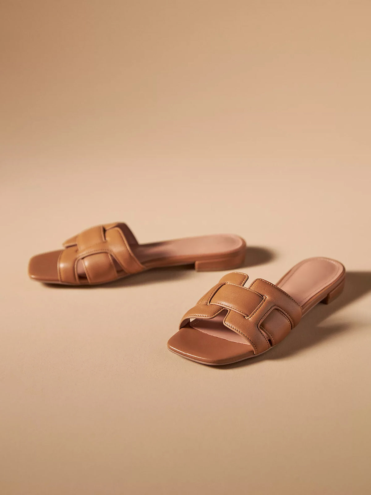 Brown Square-Toe Slip-On Sandals