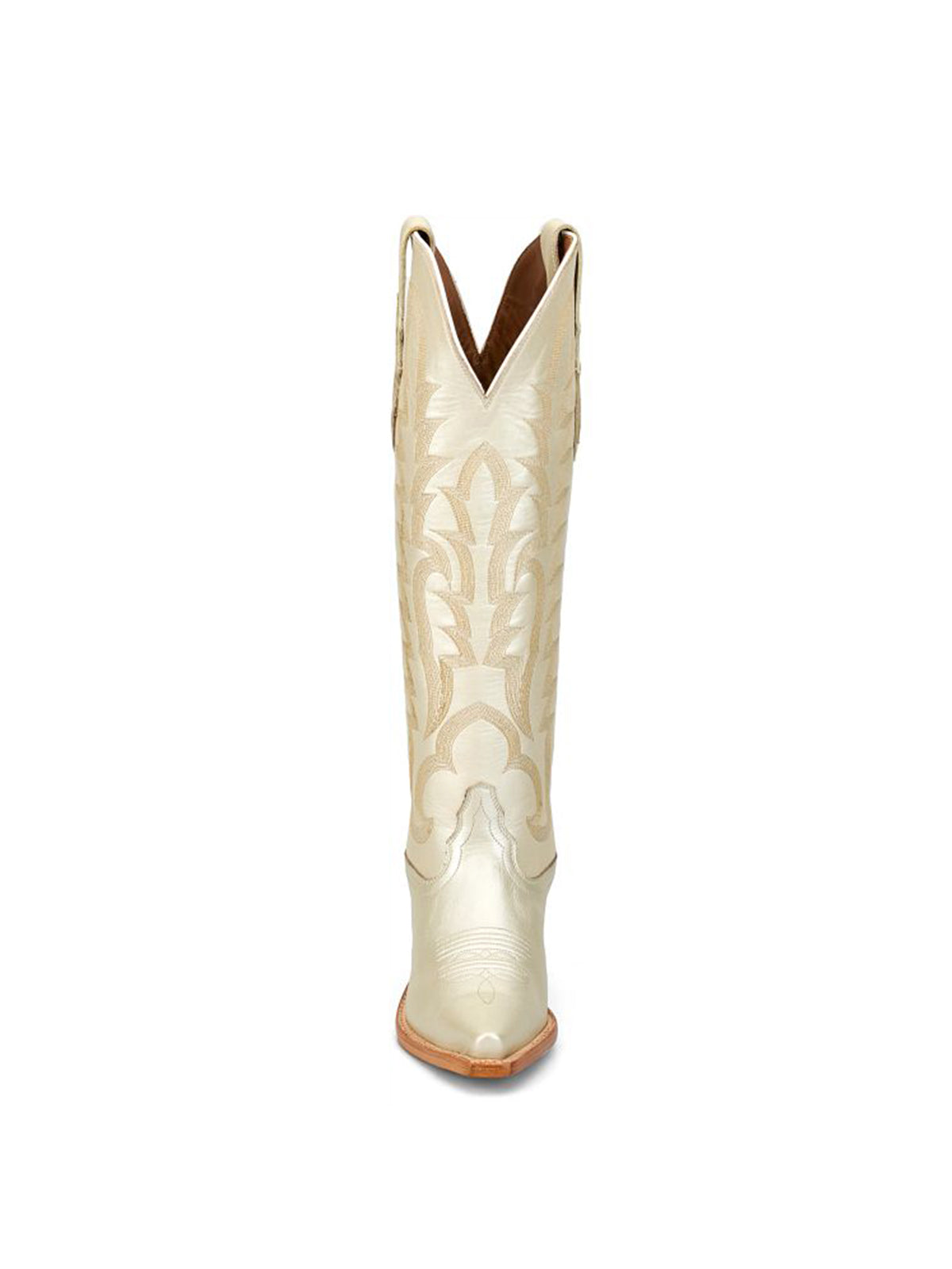Metallic White Snip-Toe Single Row Stitch Knee High Cowgirl Boots