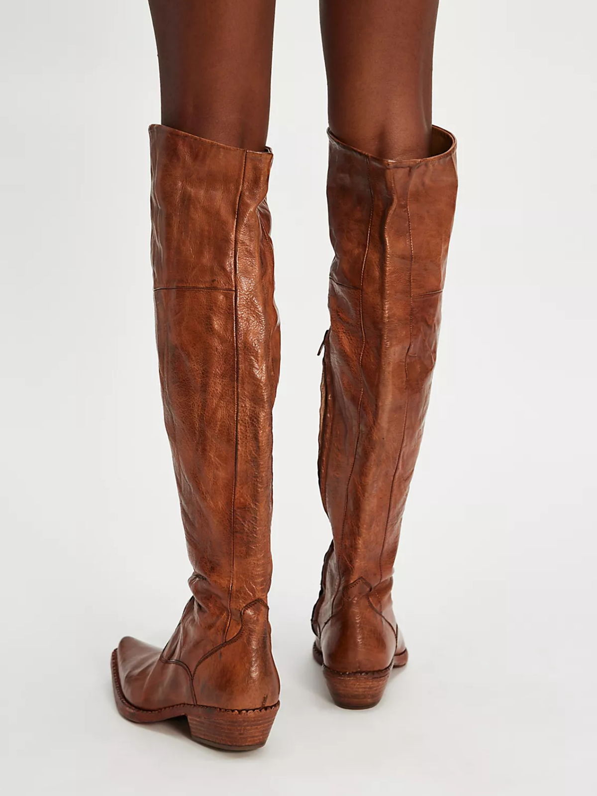 Cognac Pointed-Toe Stitch Half-Zip Over-The-Knee Tall Cowgirl Boots