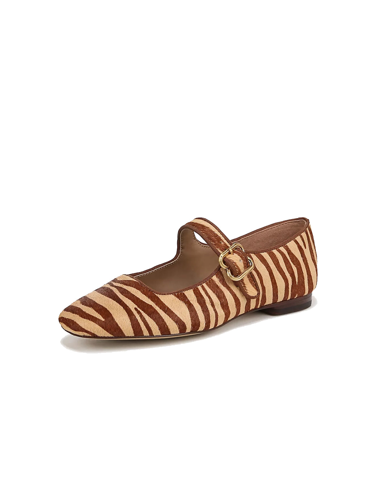Zebra Faux Pony Hair Square-Toe Bridge Strap Mary Jane Flats