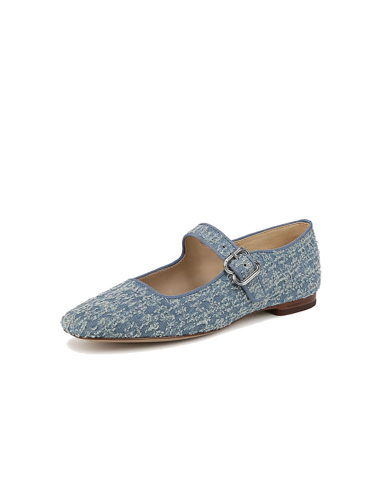 Blue Square-Toe Denim Bridge Strap Mary Jane Flats