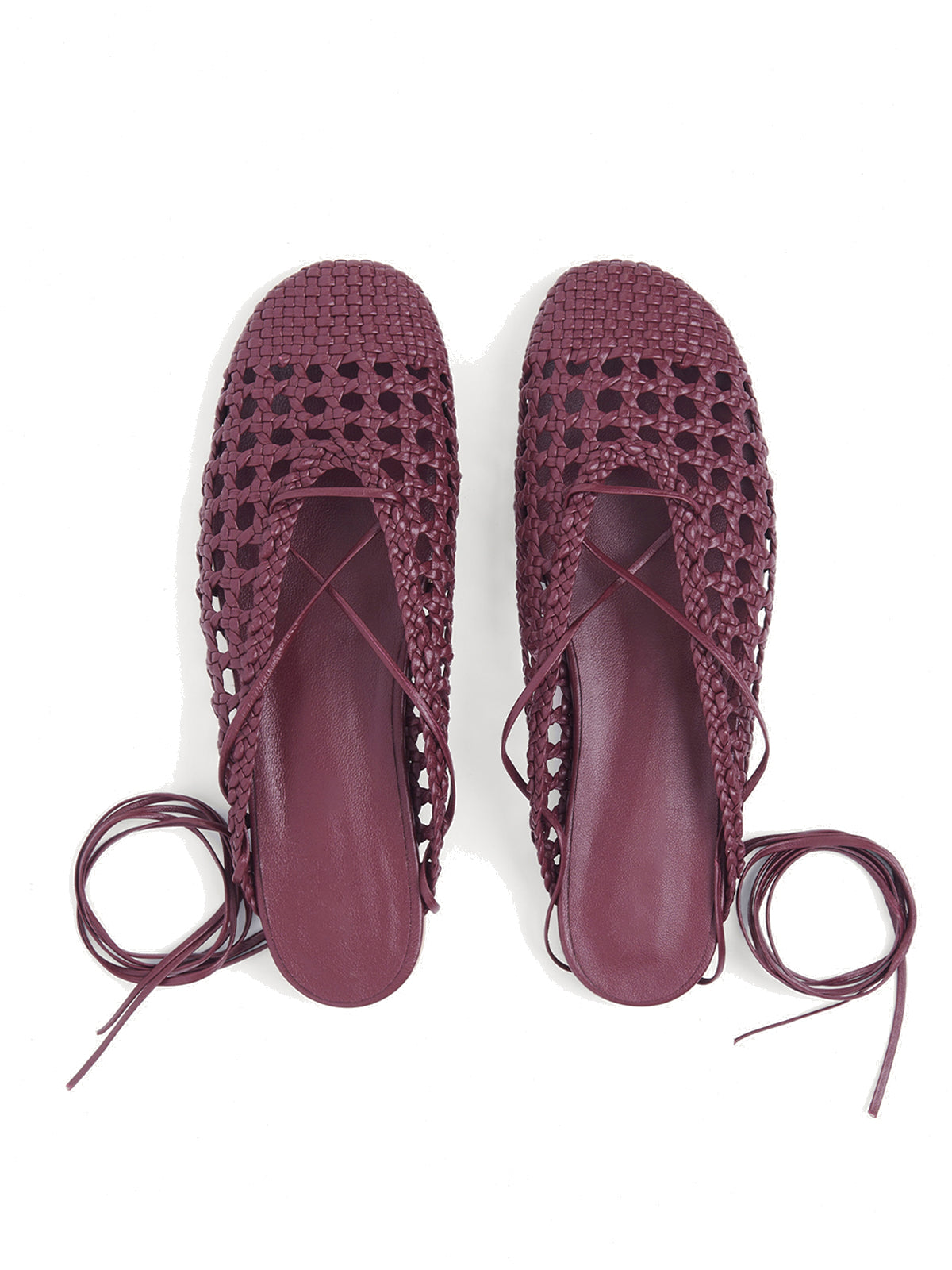 Ruby Red Woven Vegan Leather Round-Toe Backless Flats Sandals