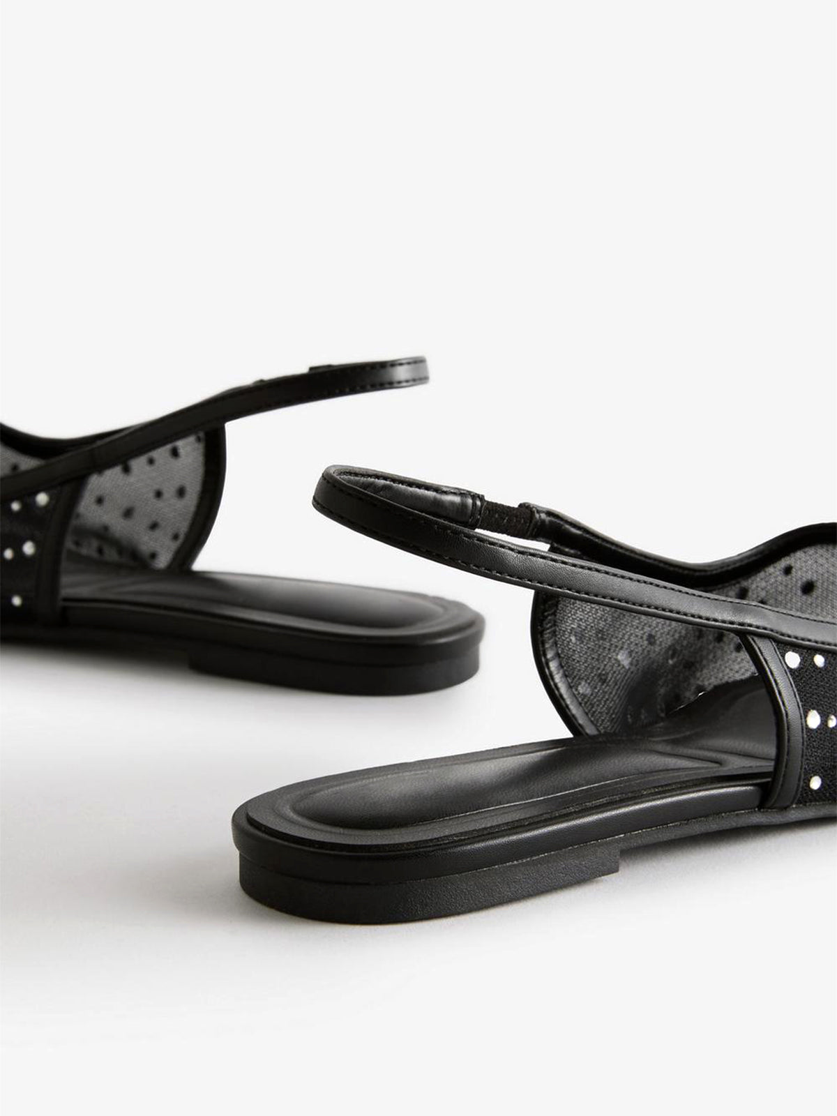 Black Mesh Rhinestone Pointed-Toe Slingback Flats