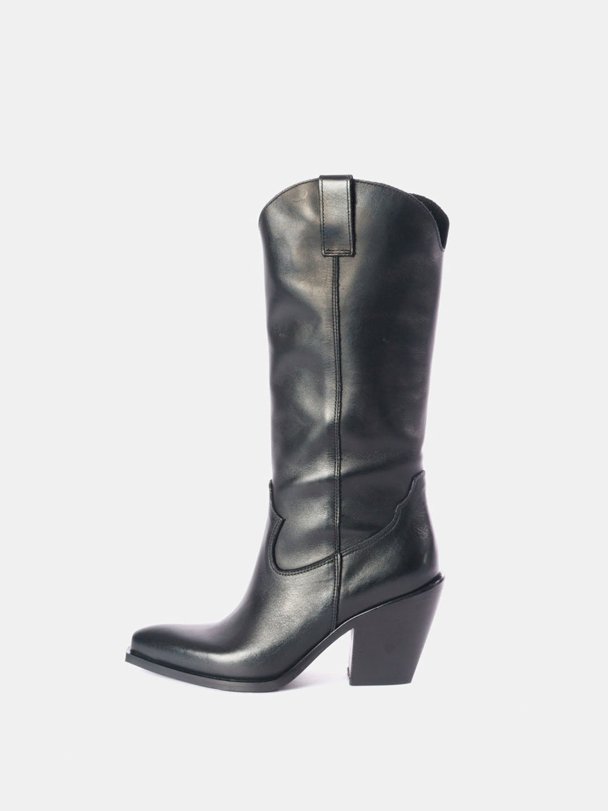 Black Snip-Toe Simple Half-Zip Mid Calf Classic Cowgirl Boots