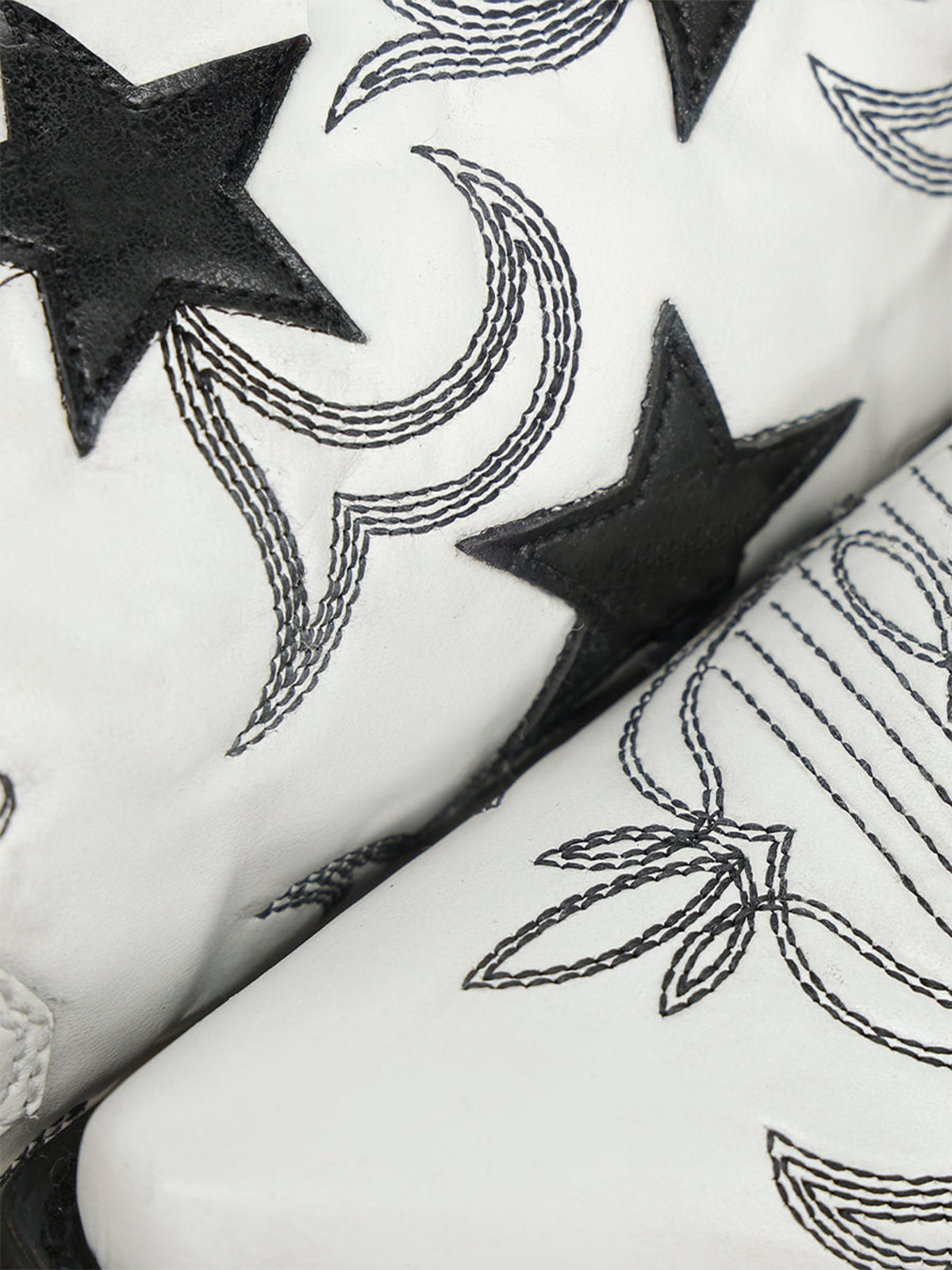 White Snip-Toe Chic Stars Inlay With Embroidery Mid Calf Cowgirl Boots