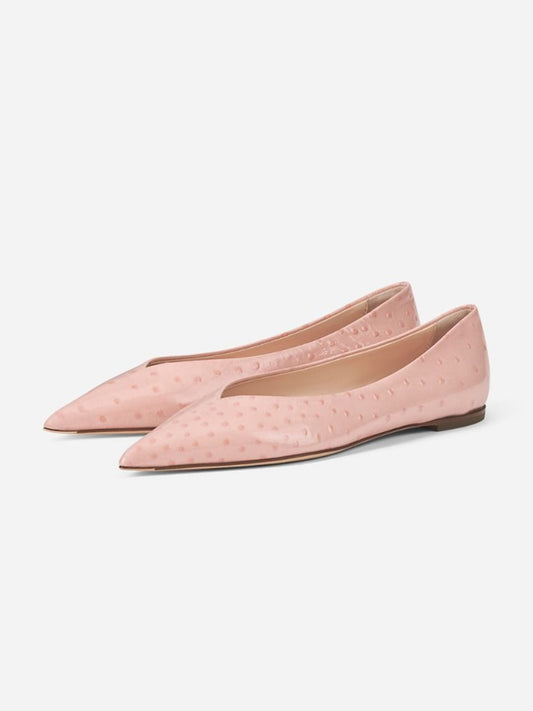 Pink Ostrich Pattern Pointed-Toe Slip-On Ballet Flats