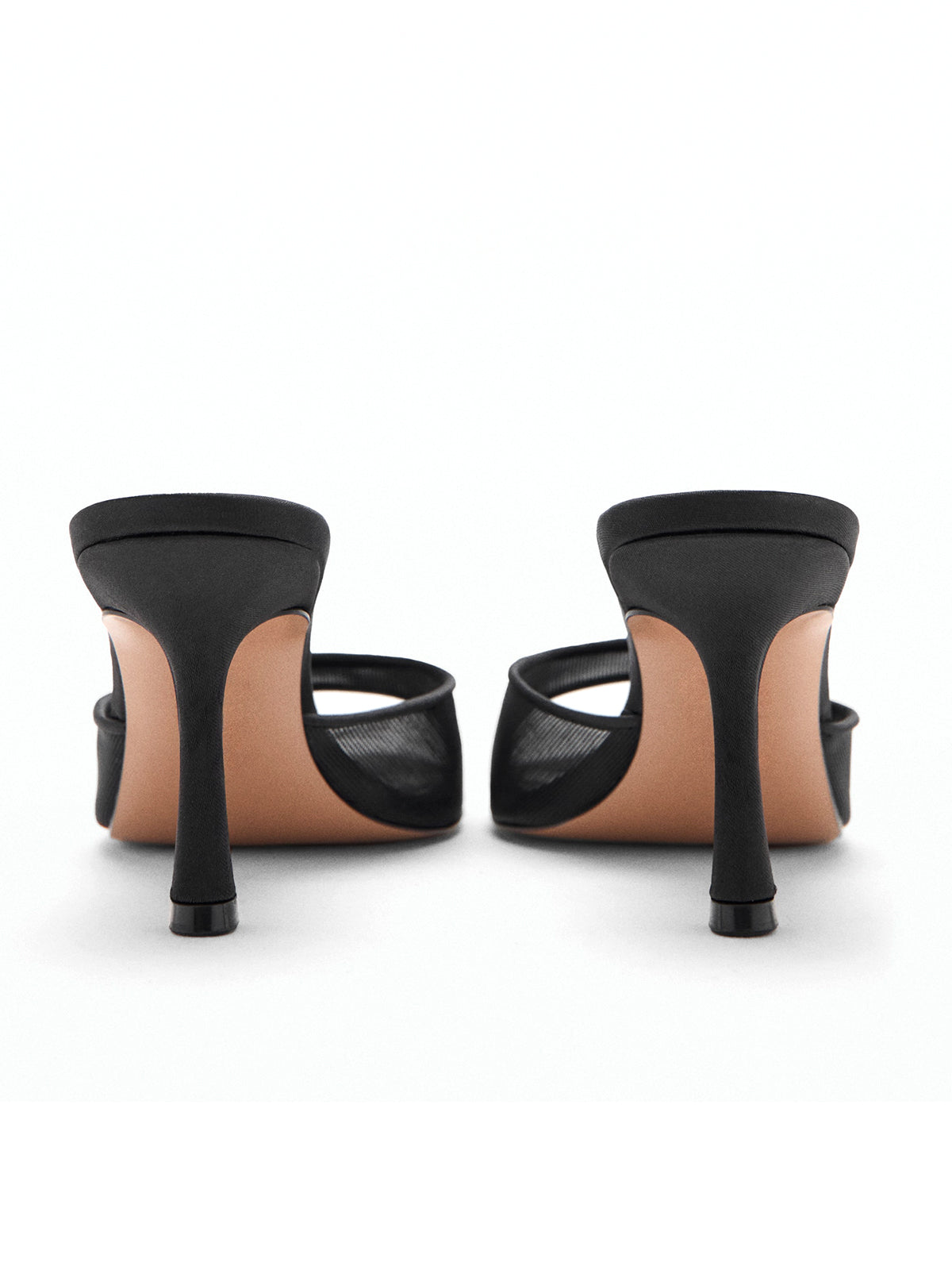 Black Mesh And Satin Pointed-Toe Simple High Heels Sandals