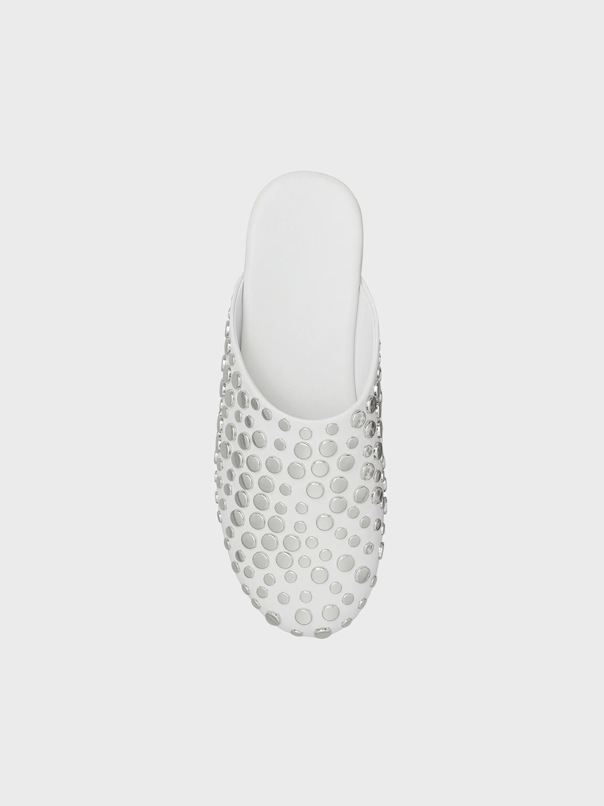 White Round-Toe Studded Mule Flats