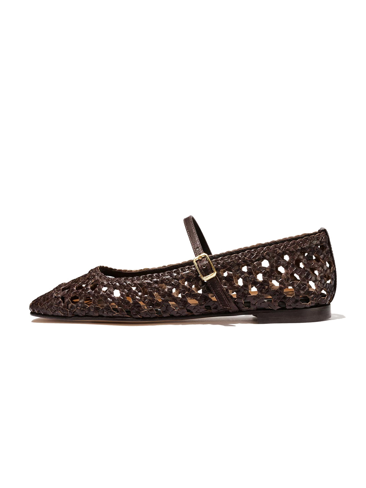 Coffee Woven Vegan Leather Square-Toe Chic Mary Jane Flats