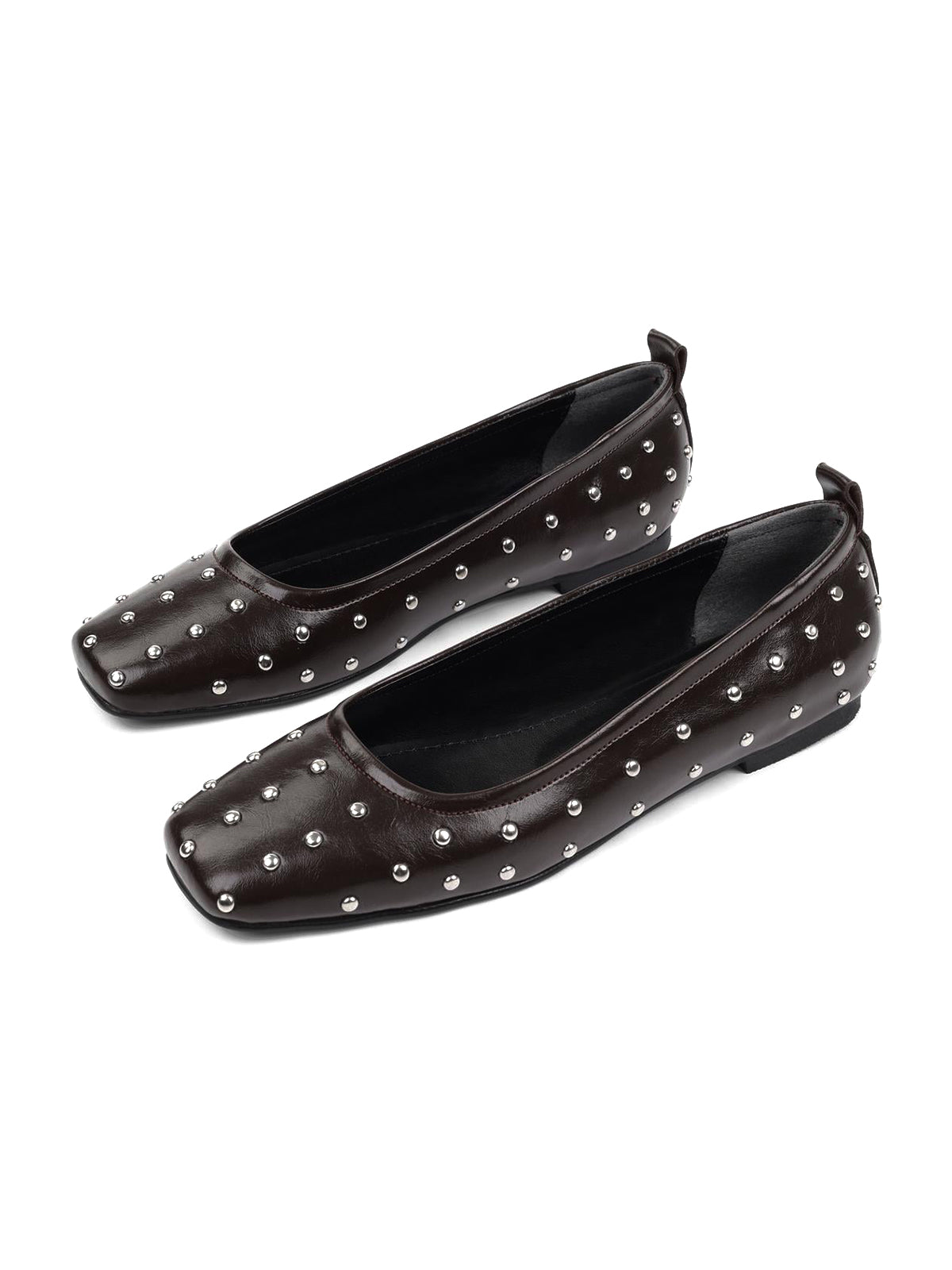 Coffee Square-Toe Tiny Studs Slip-On Flats