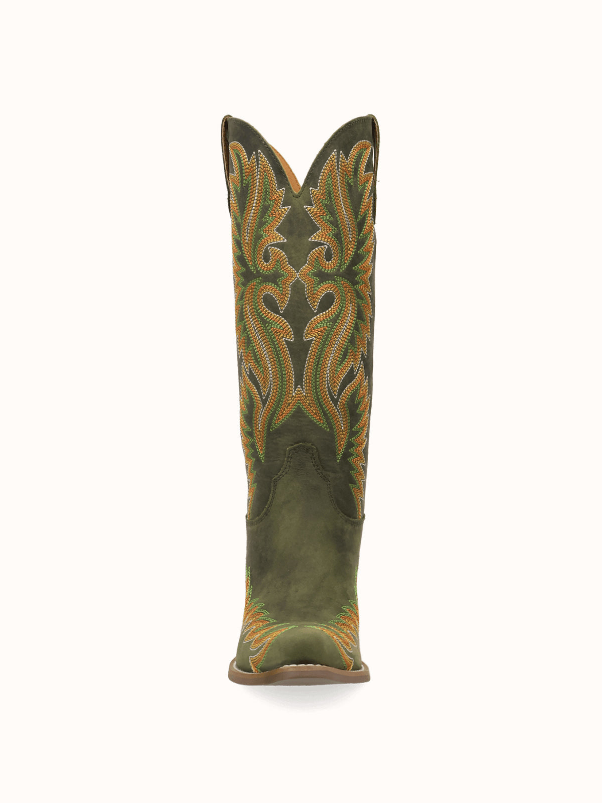 Olive Green Snip-Toe Chic Flame Embroidery Sleek Mid Calf Cowgirl Boots