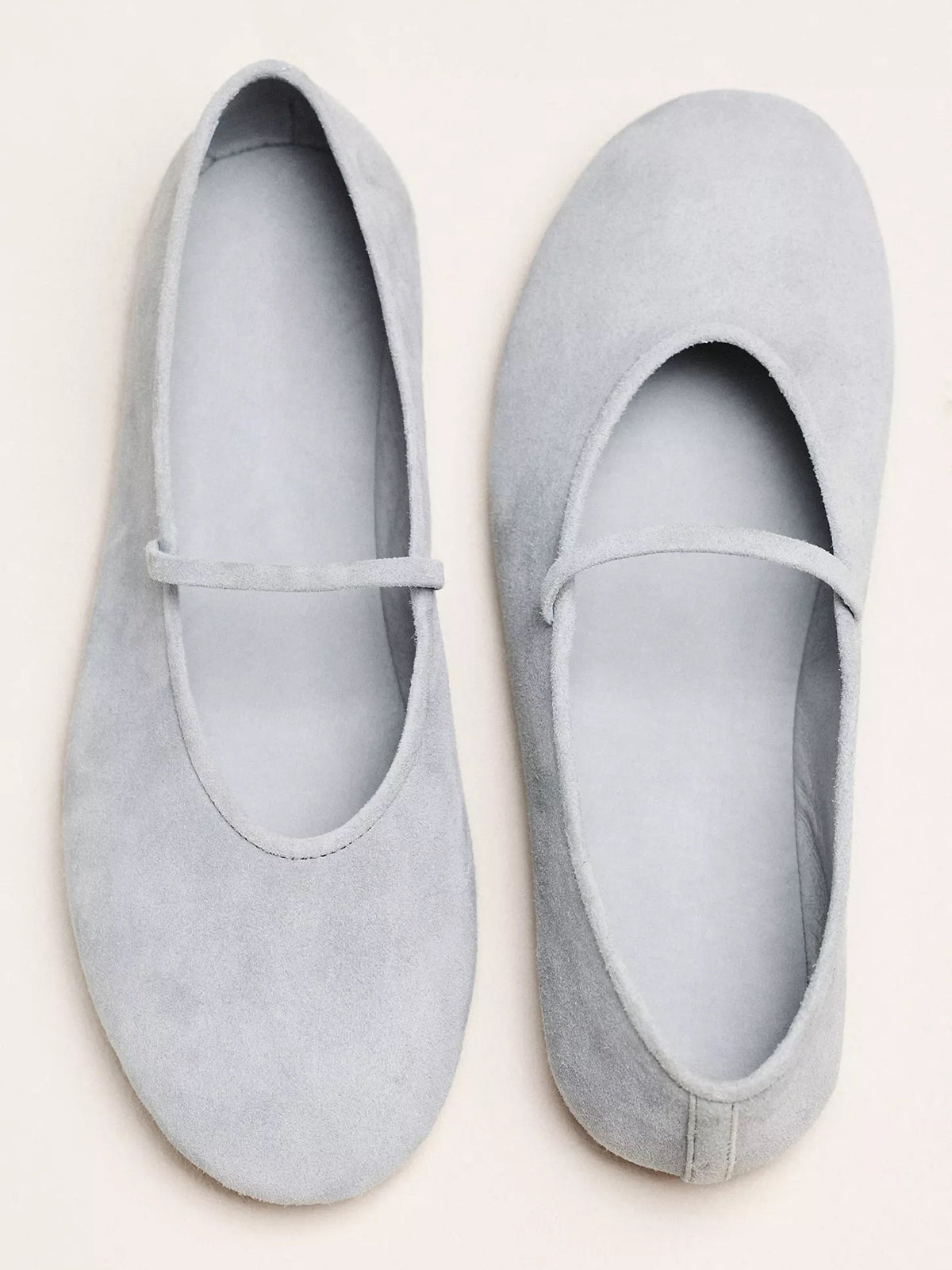 Dusty Blue Faux Suede Round Toe Ballet Flats Mary Janes With Elastic Strap