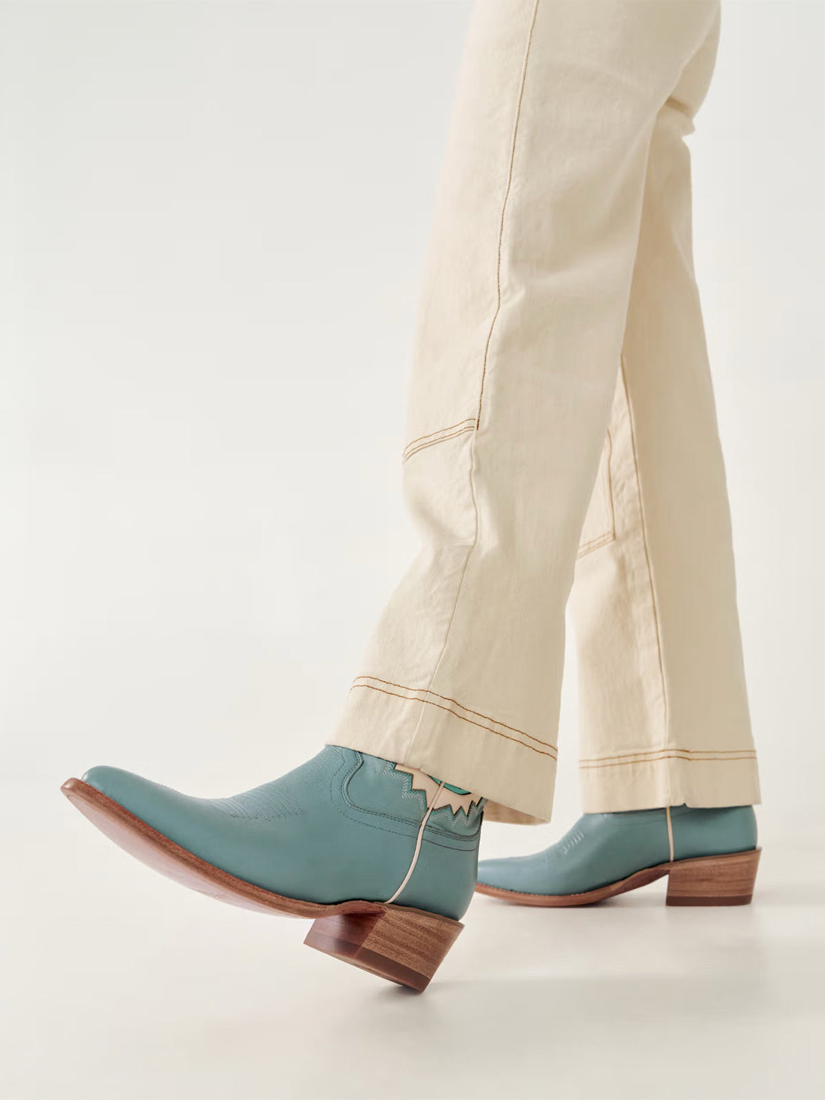 Seafoam Green Almond-Toe Bone Horseshoe Inlay Ankle Booties