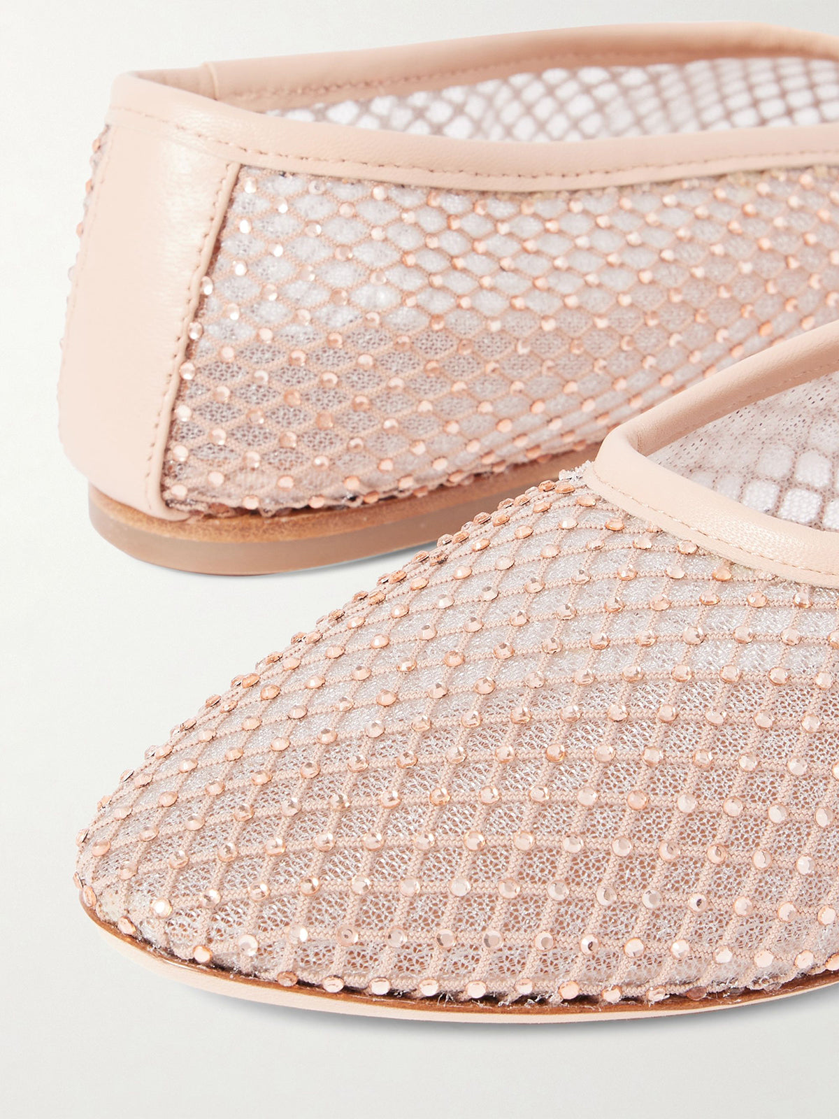 Pink Mesh With Rhinestones Round-Toe Slip-On Ballet Flats