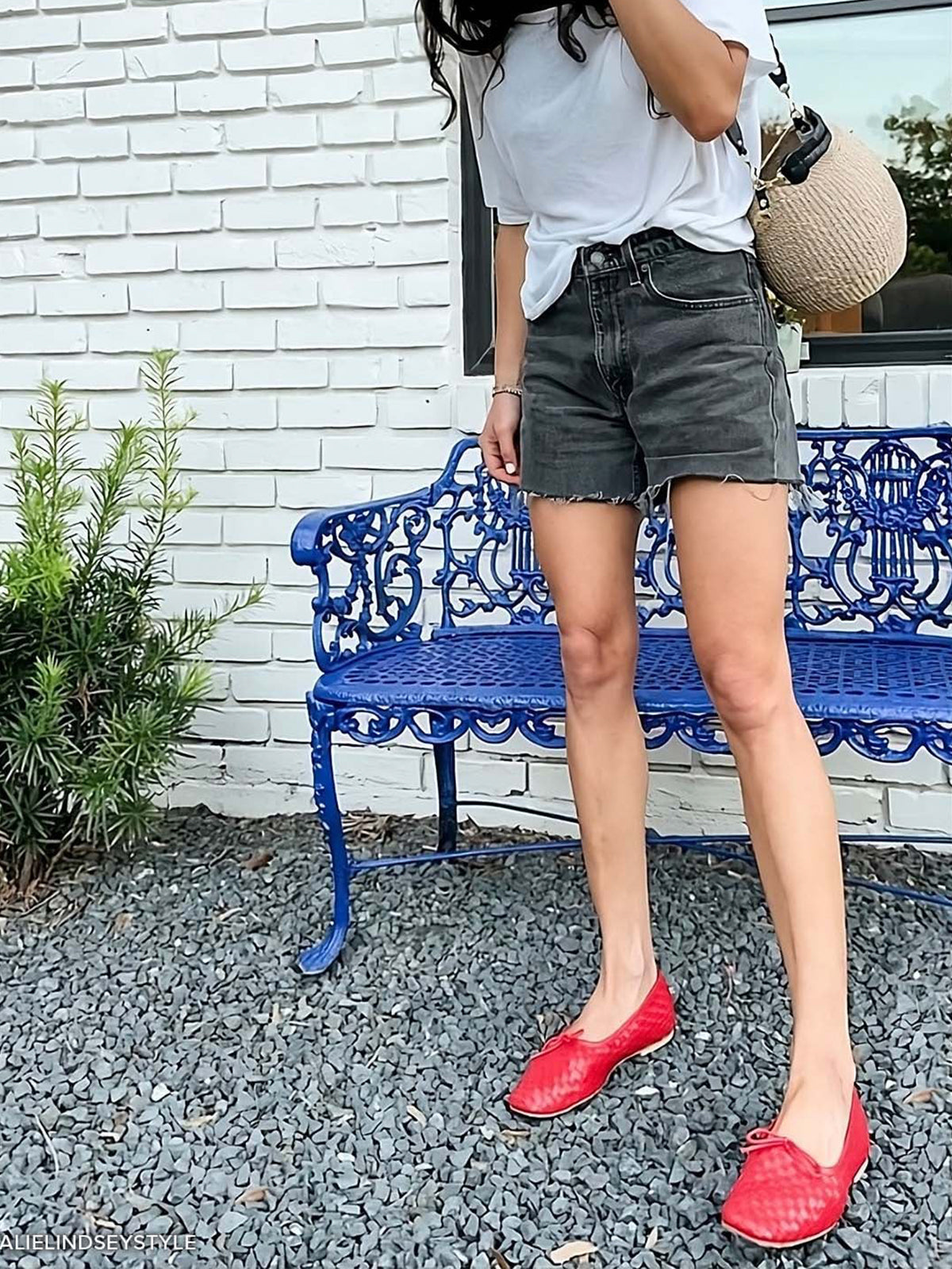 Vegan Leather Woven Square-Toe Bow Ballet Flats - Red