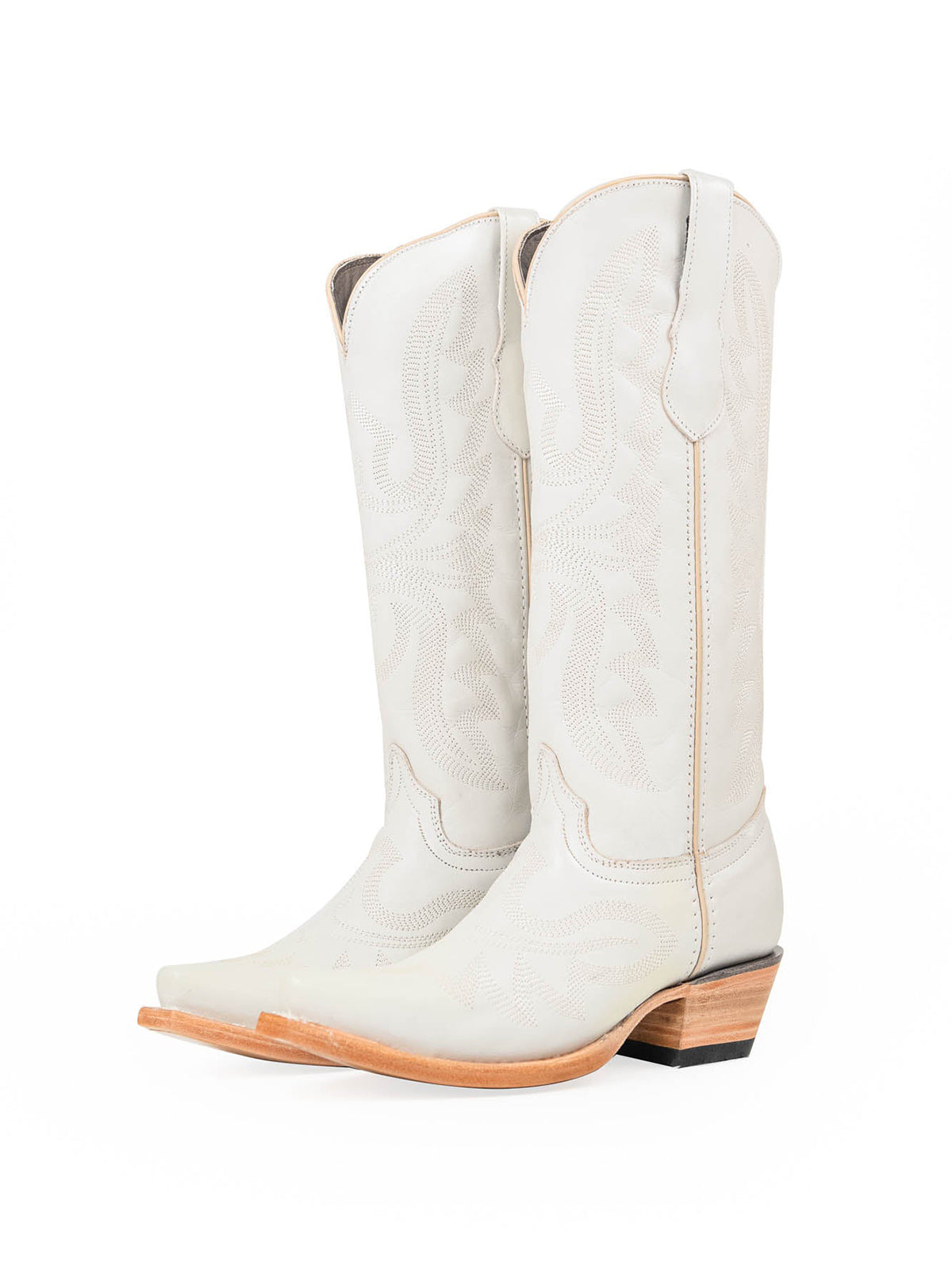 Snip-Toe Sleek Embroidery Mid Calf Cowgirl Boots For Woman - Ivory