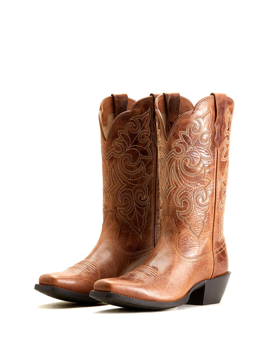 Brown Square-Toe Stitching Western Mid Calf Cowgirl Boot