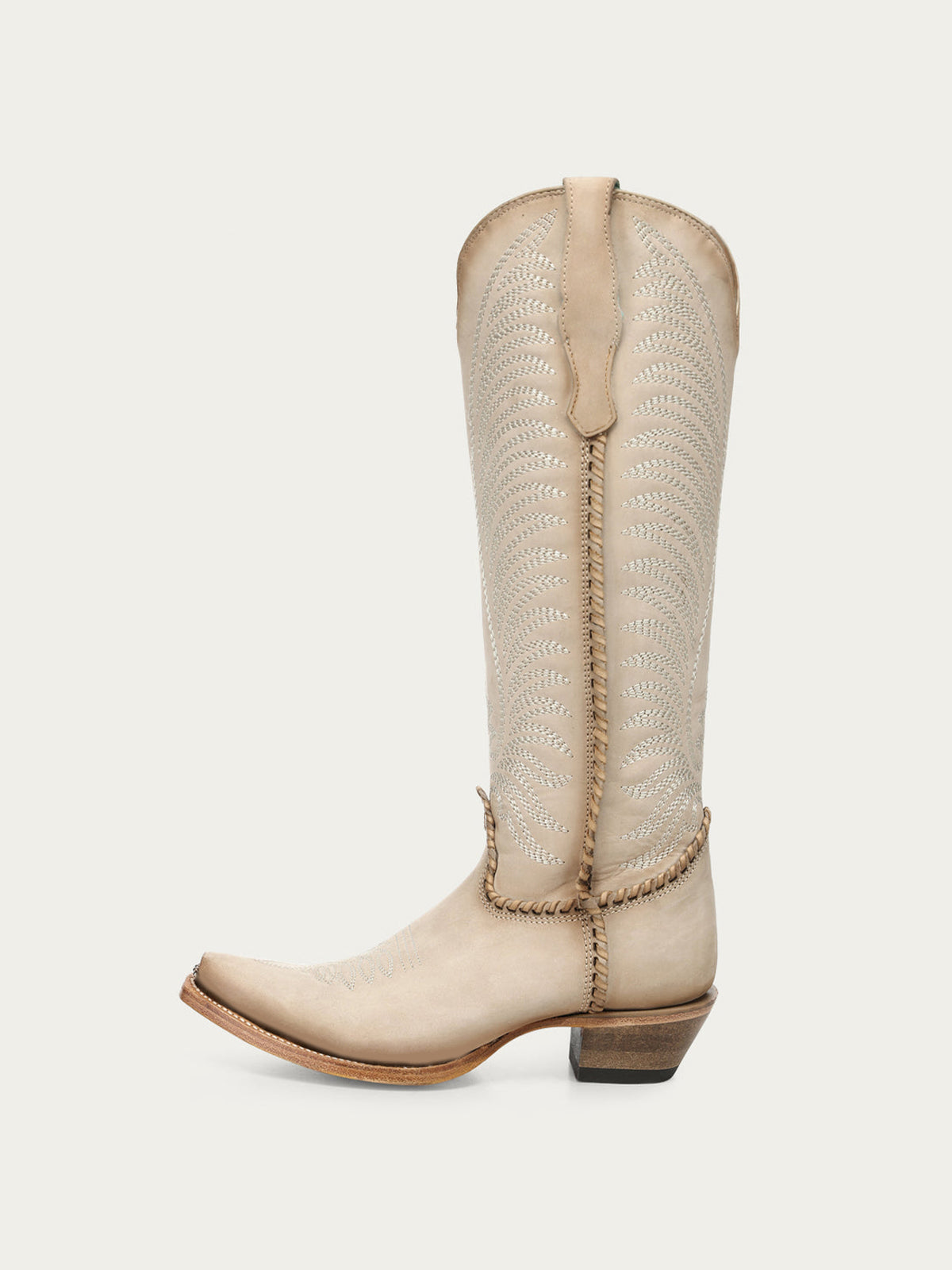Chic Wings Embroidery Snip-Toe Full-Zip Knee High Cowgirl Boots - Bone
