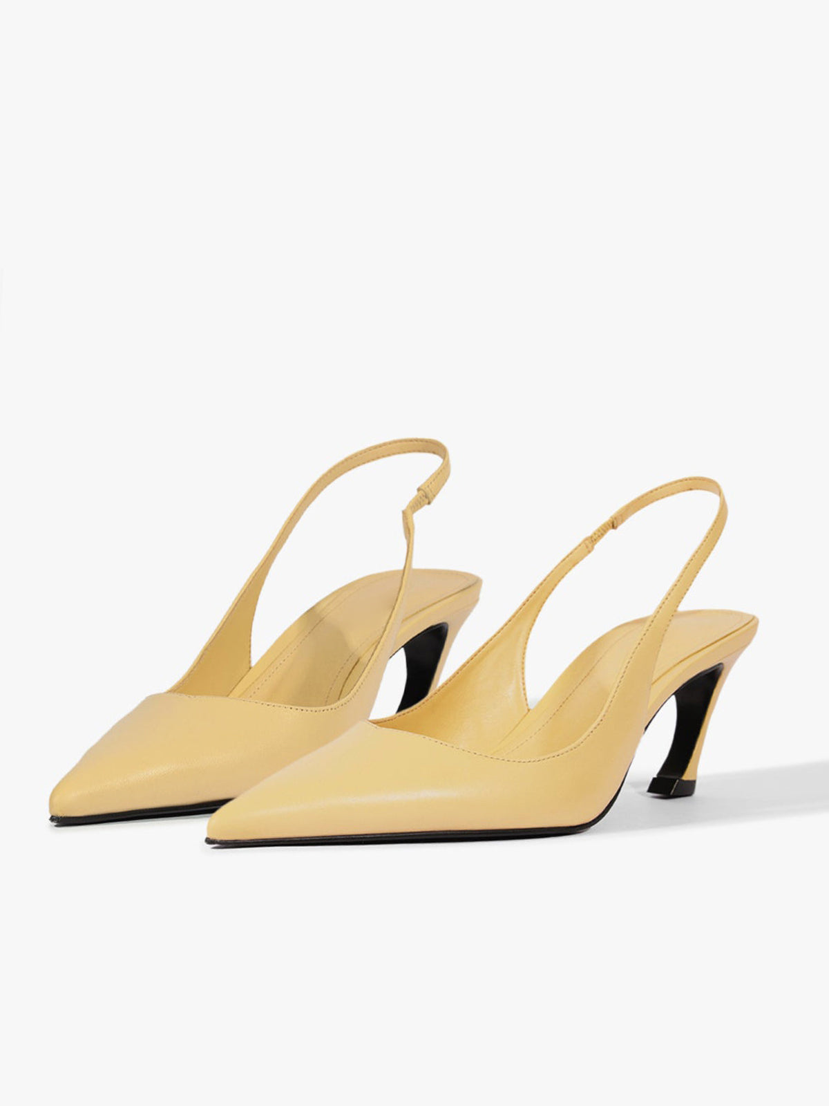 Slingback Pointed-Toe Simple Kitten Heels - Beige