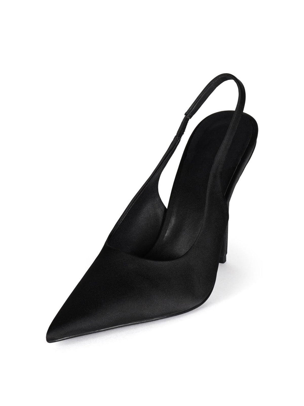 Black Satin Pointed-Toe Slip-On Slingback Chic High Heels