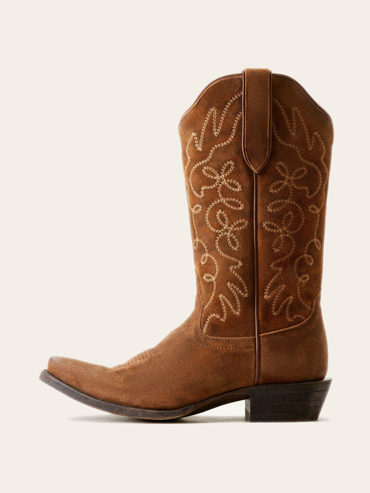 Faux Suede Embroidery Snip-Toe Wide Mid Calf Cowgirl Boots - Brown