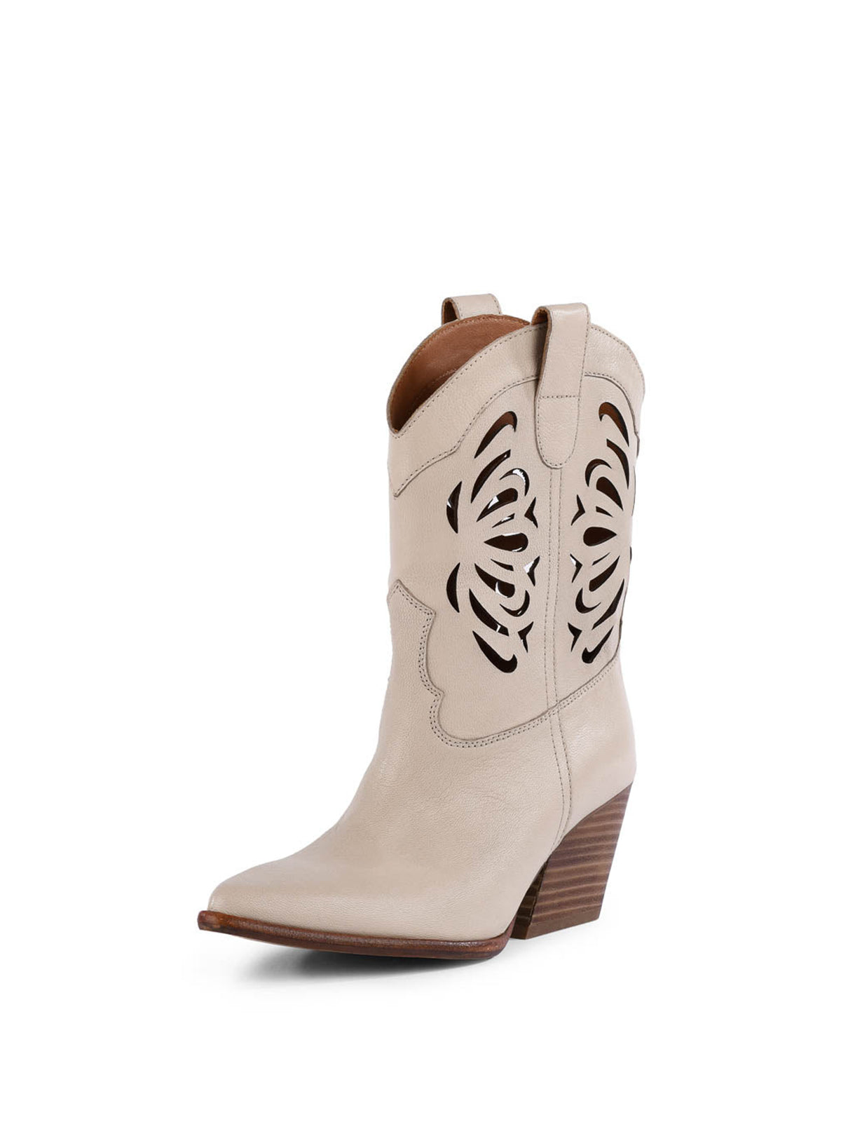 Off White Faux Suede Pointed-Toe Chic Cutout Ankle Cowgirl Boots