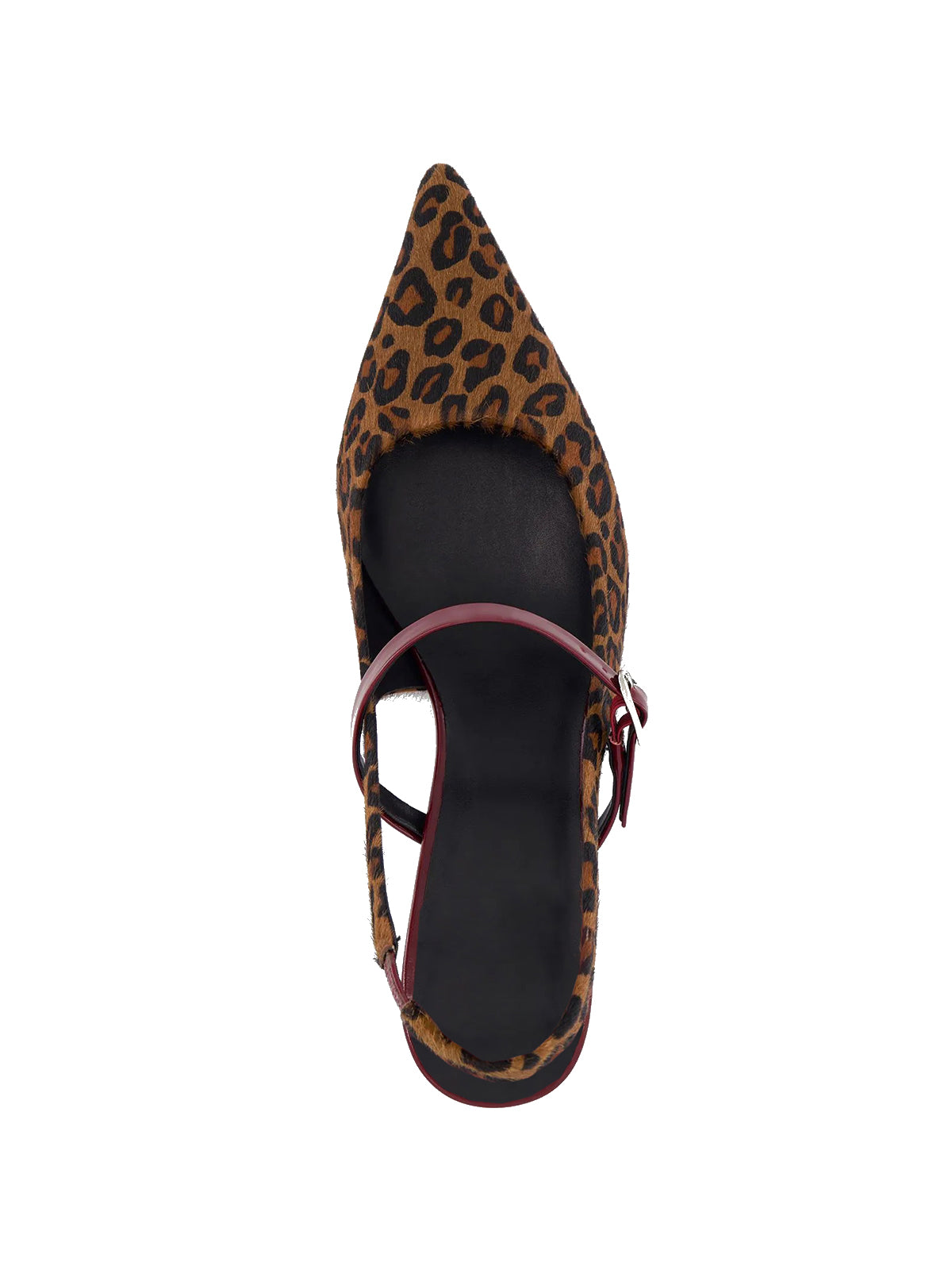 Leopard Print Pointed-Toe Patent Middle Strap And Slingback Kitten Heels