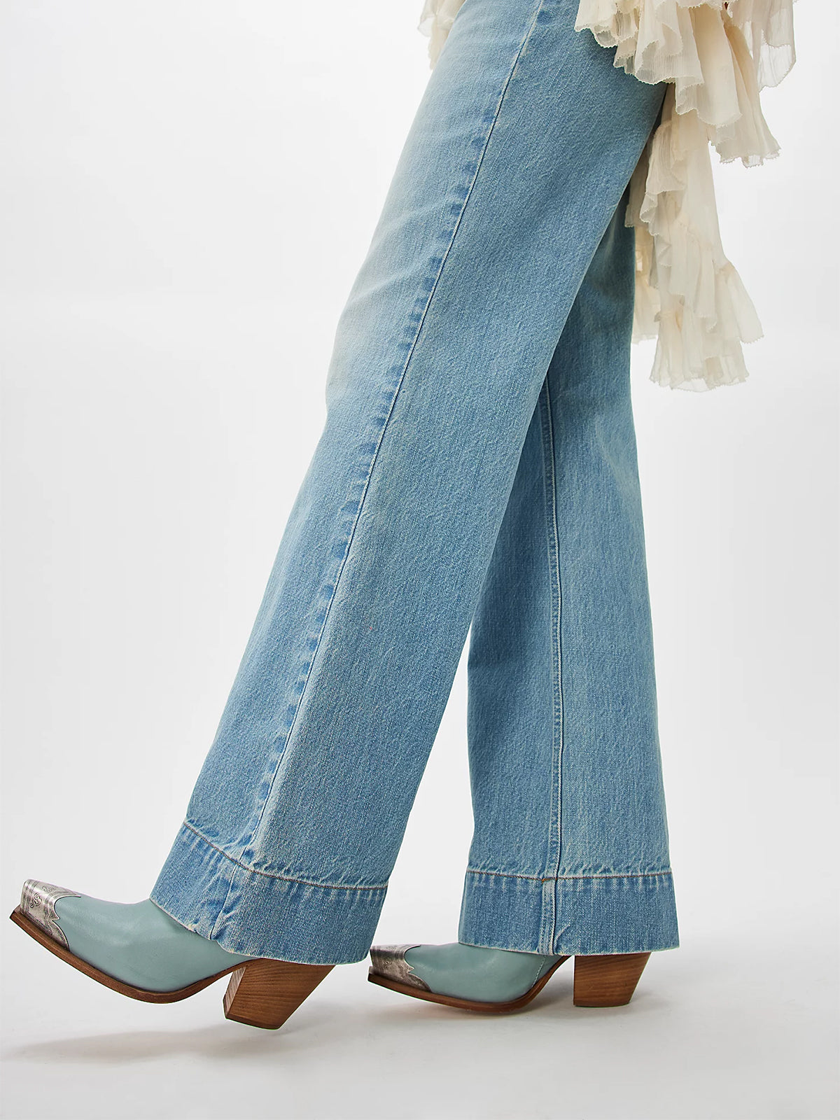 Metal Snip-Toe Full-Zip Classic Cowgirl Ankle Boots - Turquoise