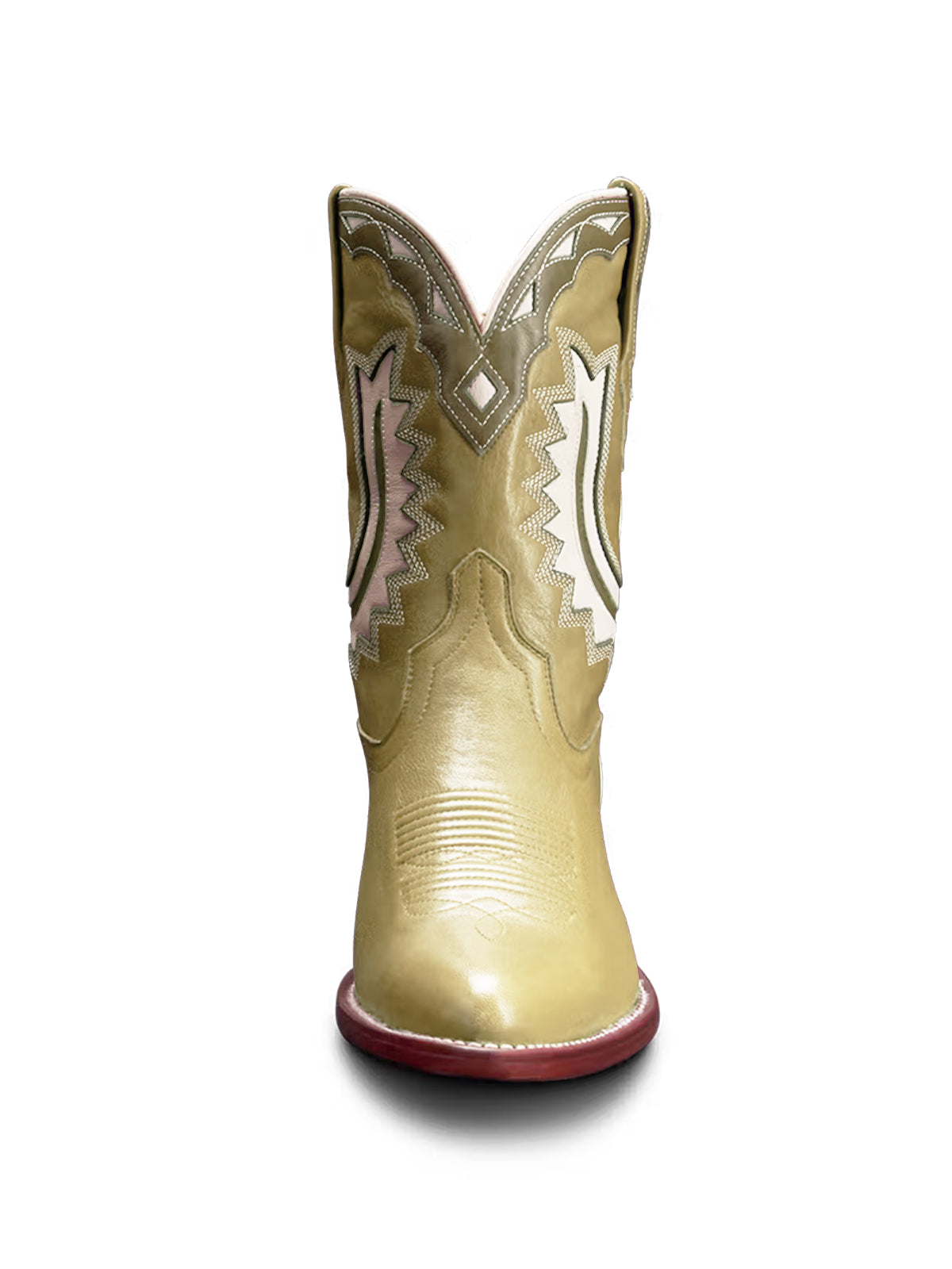 Matcha Green Almond-Toe Horseshoe Inlay Cowgirl Ankle Boots