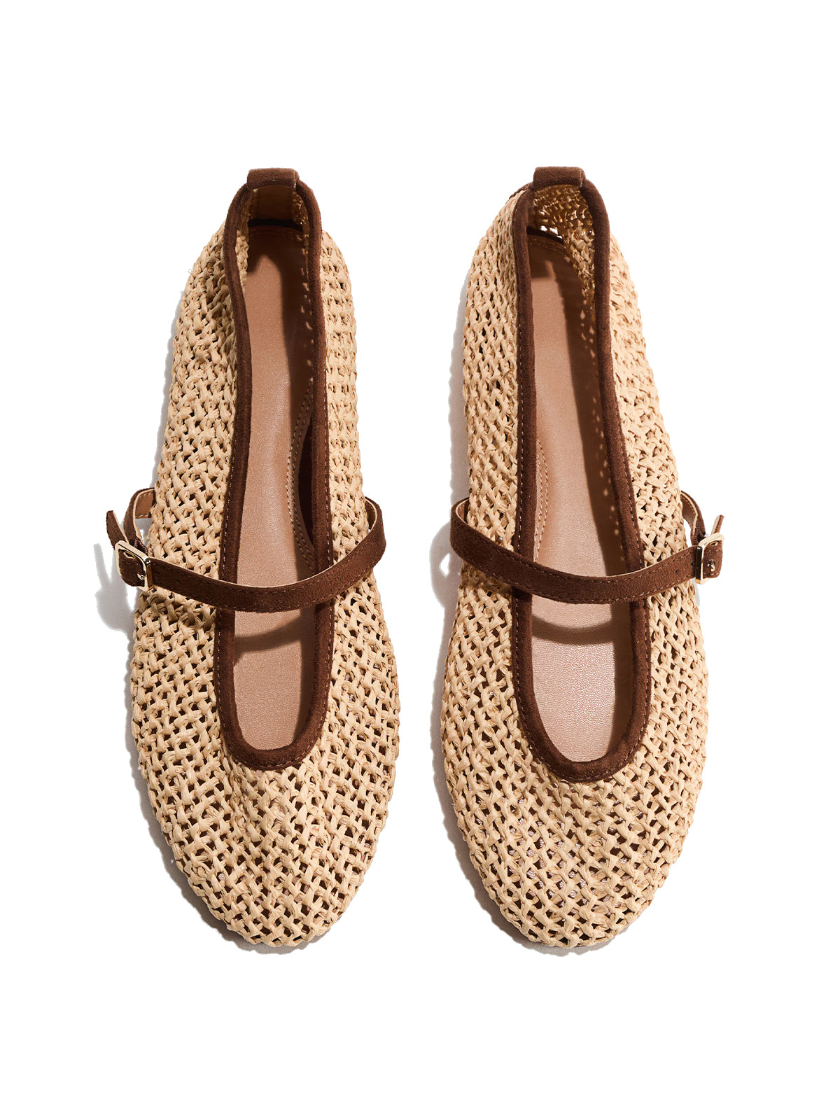 Beige Grass Woven Round-Toe Mary Jane Chic Ballet Flats