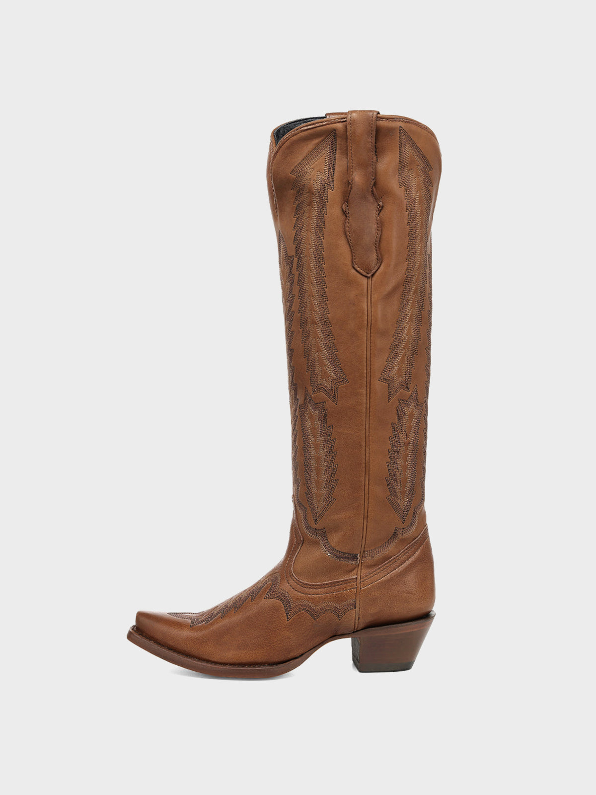 Cognac Sleek Snip-Toe Chic Embroidery Half-Zip Knee High Cowgirl Boots