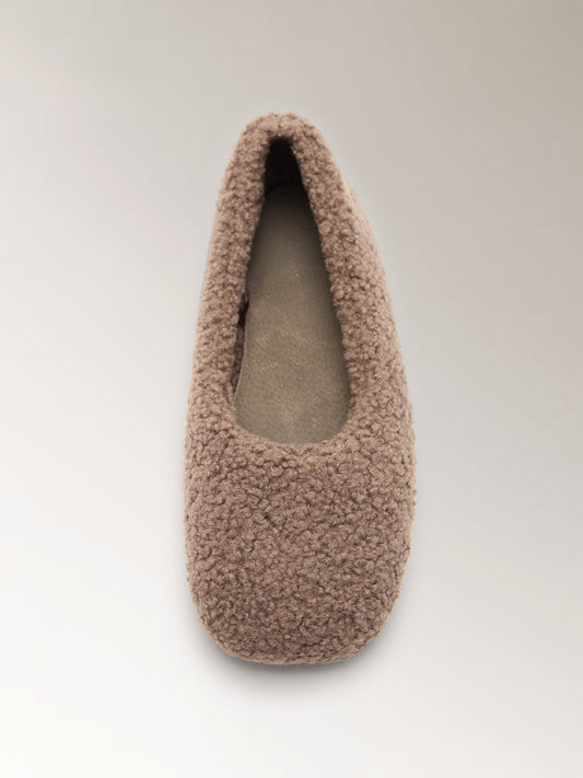 Brown Plush Square-Toe Slip-On Flats
