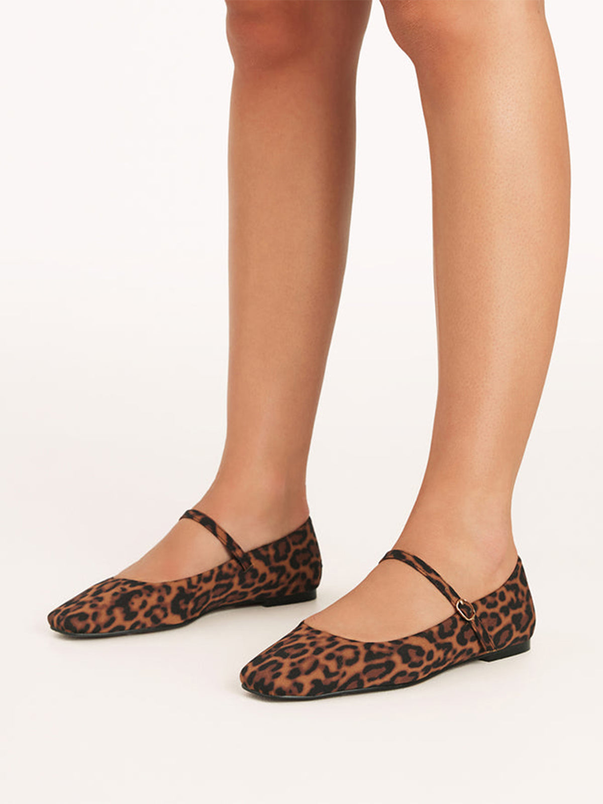 Leopard Faux Suede Square-Toe Simple Slip-On Mary Jane Flats