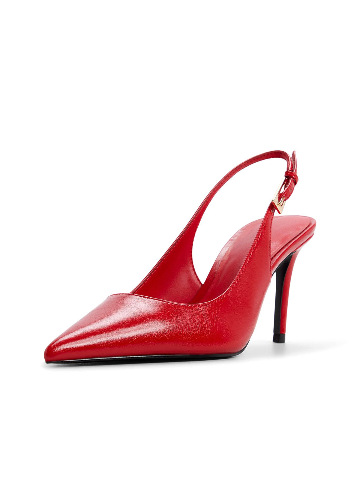 Red Pointed-Toe Classic Kitten Heels With Slingback