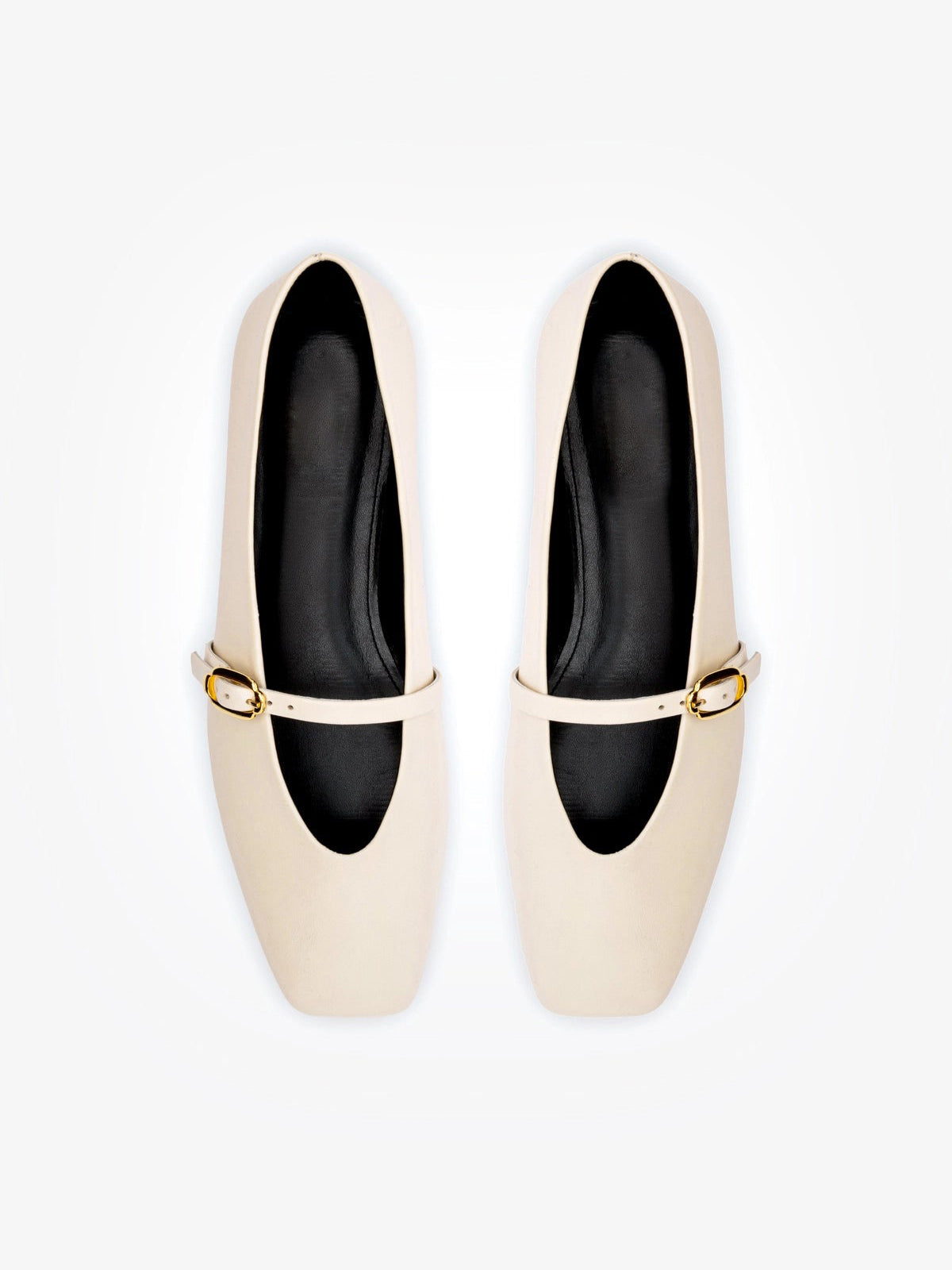 Ivory Square-Toe Buckle Mary Jane Ballet Classic Flats