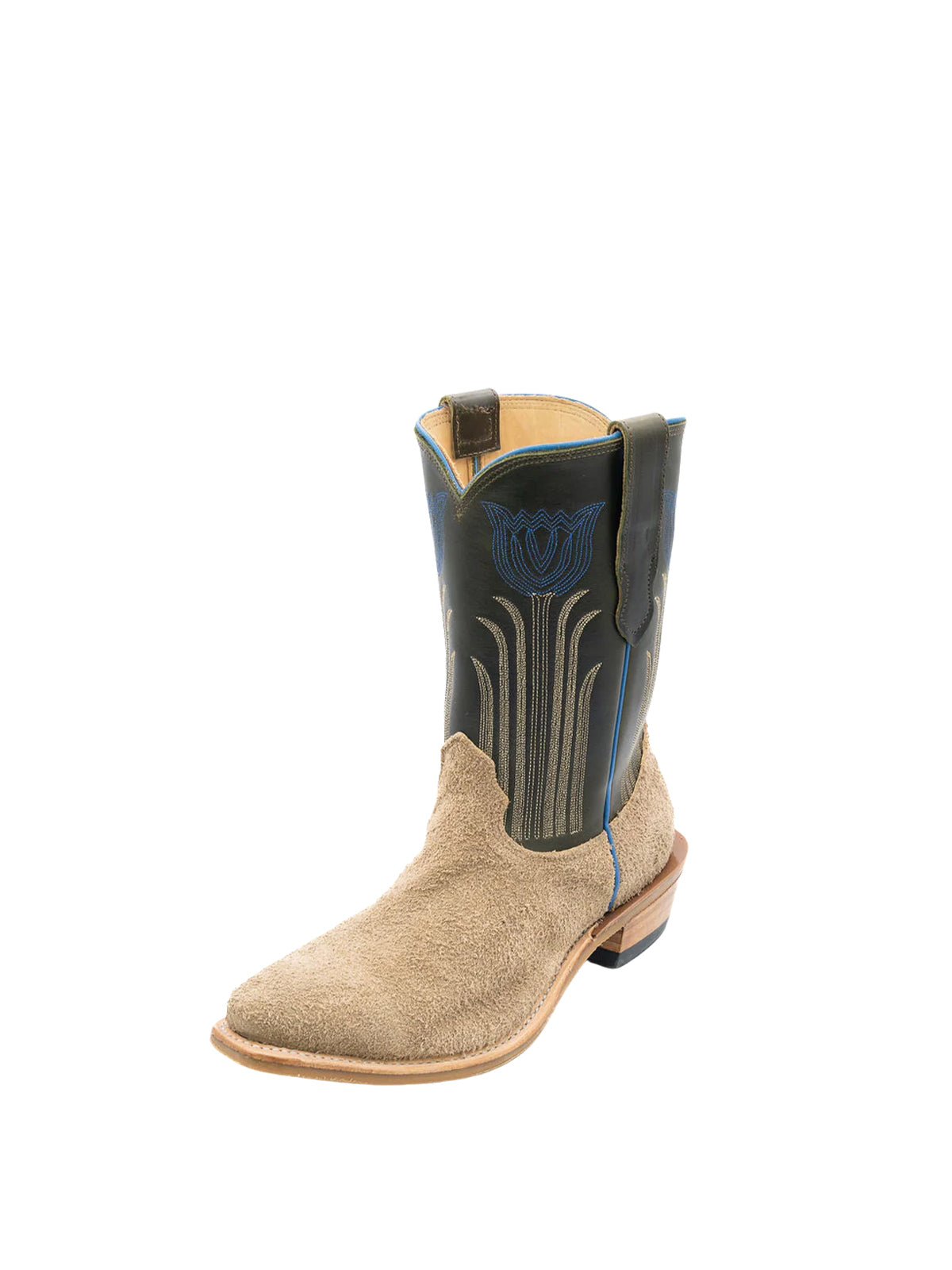 Contrast Black And Tan Snip-Toe Tulip Embroidery Ankle Cowgirl Boots