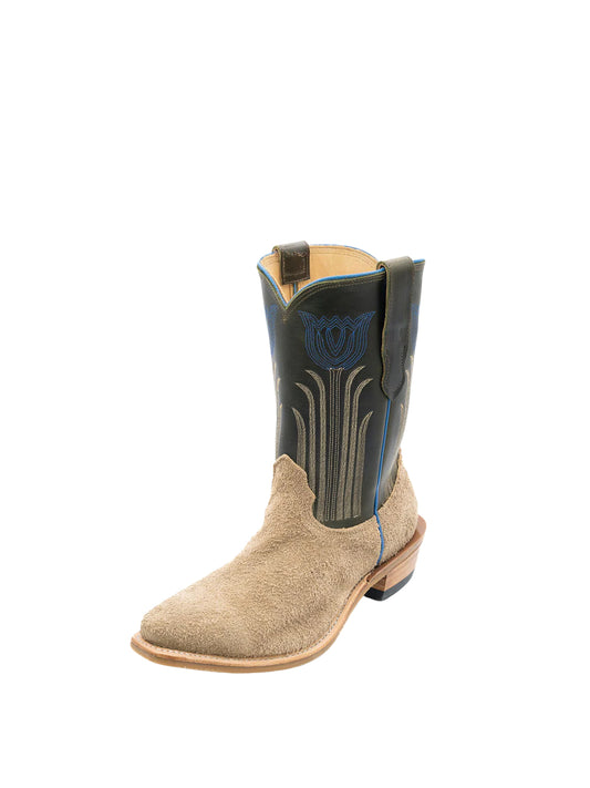 Contrast Black And Tan Snip-Toe Tulip Embroidery Ankle Cowgirl Boots