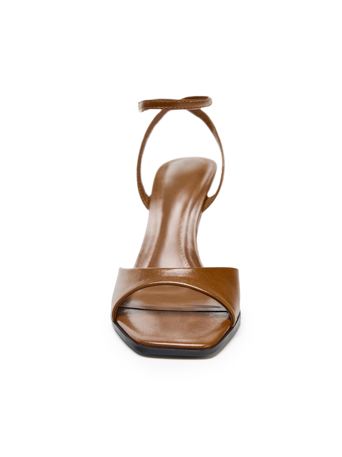 Ankle Strap Square-Toe Slingback High Heels - Brown