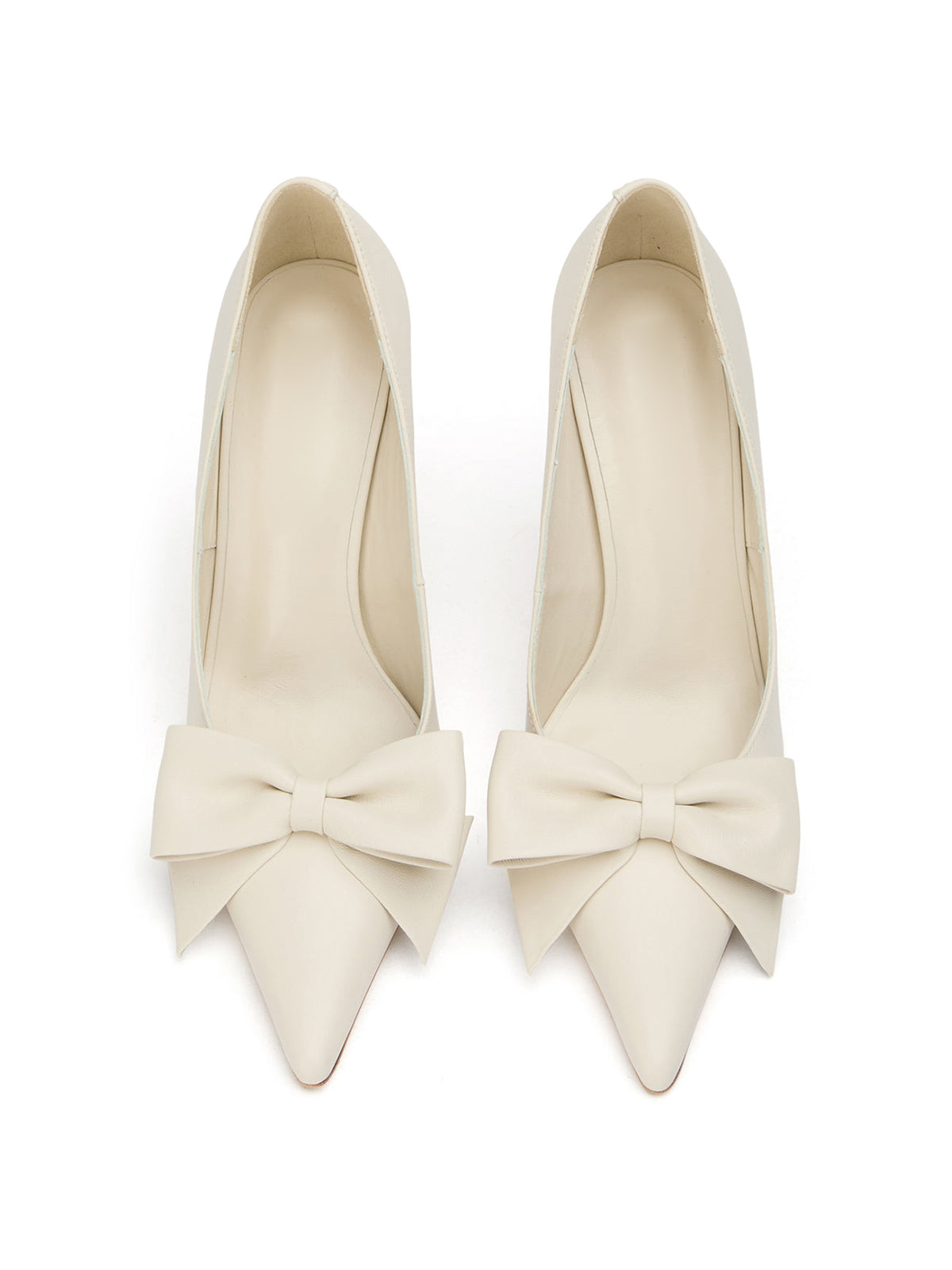 Ivory Pointed-Toe Front Oversized Bow Stylish High Heels