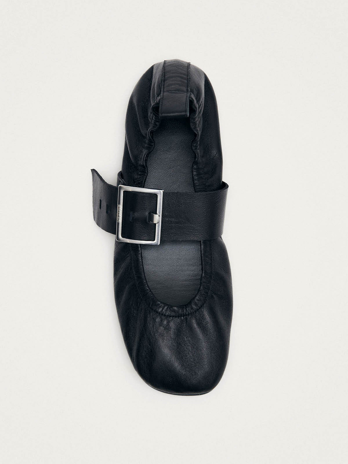 Black Square-Toe Big Buckle Middle Strap Chic Ballet Flats