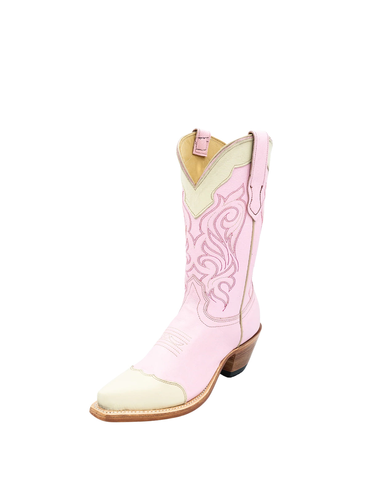 Contrast White And Yellow Snip-Toe Classic Embroidery Mid Calf Cowgirl Boots