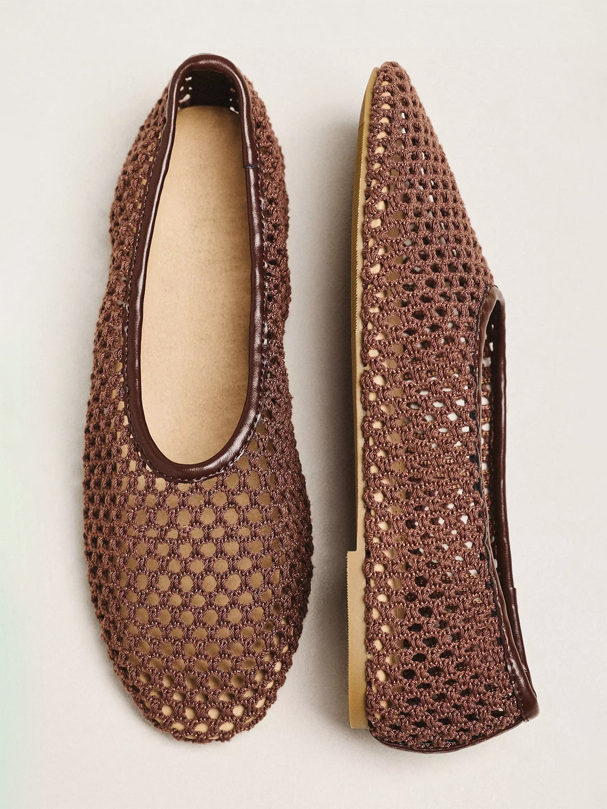 Chocolate Woven Mesh Round-Toe Slip-On Classic Ballet Flats