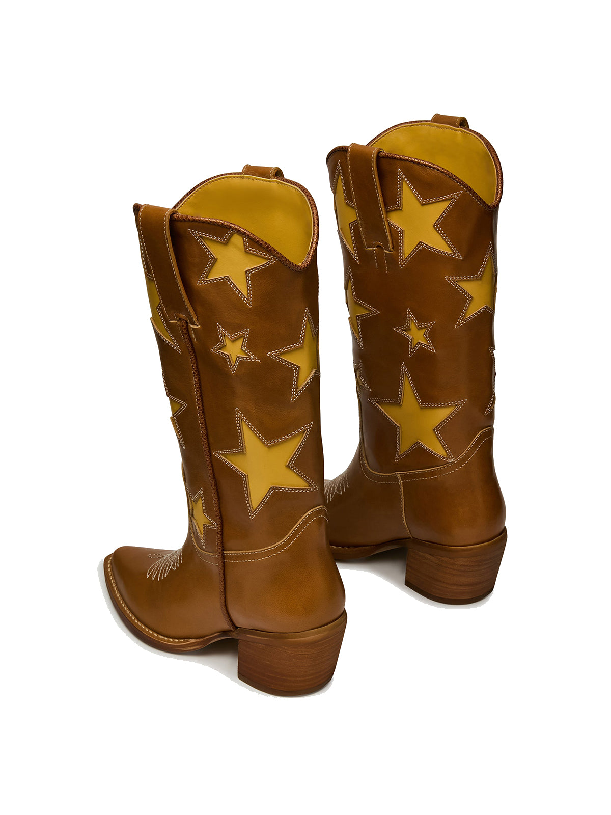 Tan Almond-Toe Strass Inlay Classic Mid Calf Cowgirl Boots