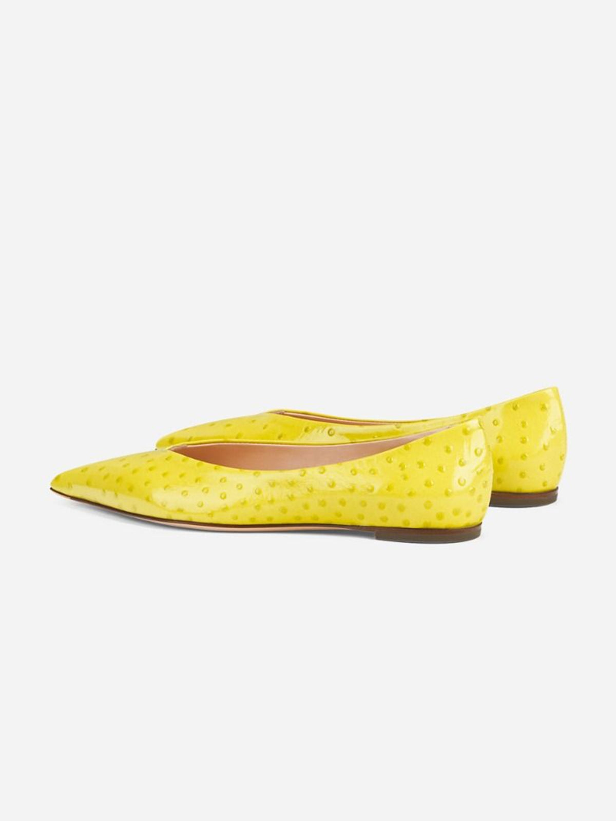 Yellow Ostrich Pattern Pointed-Toe Slip-On Ballet Flats