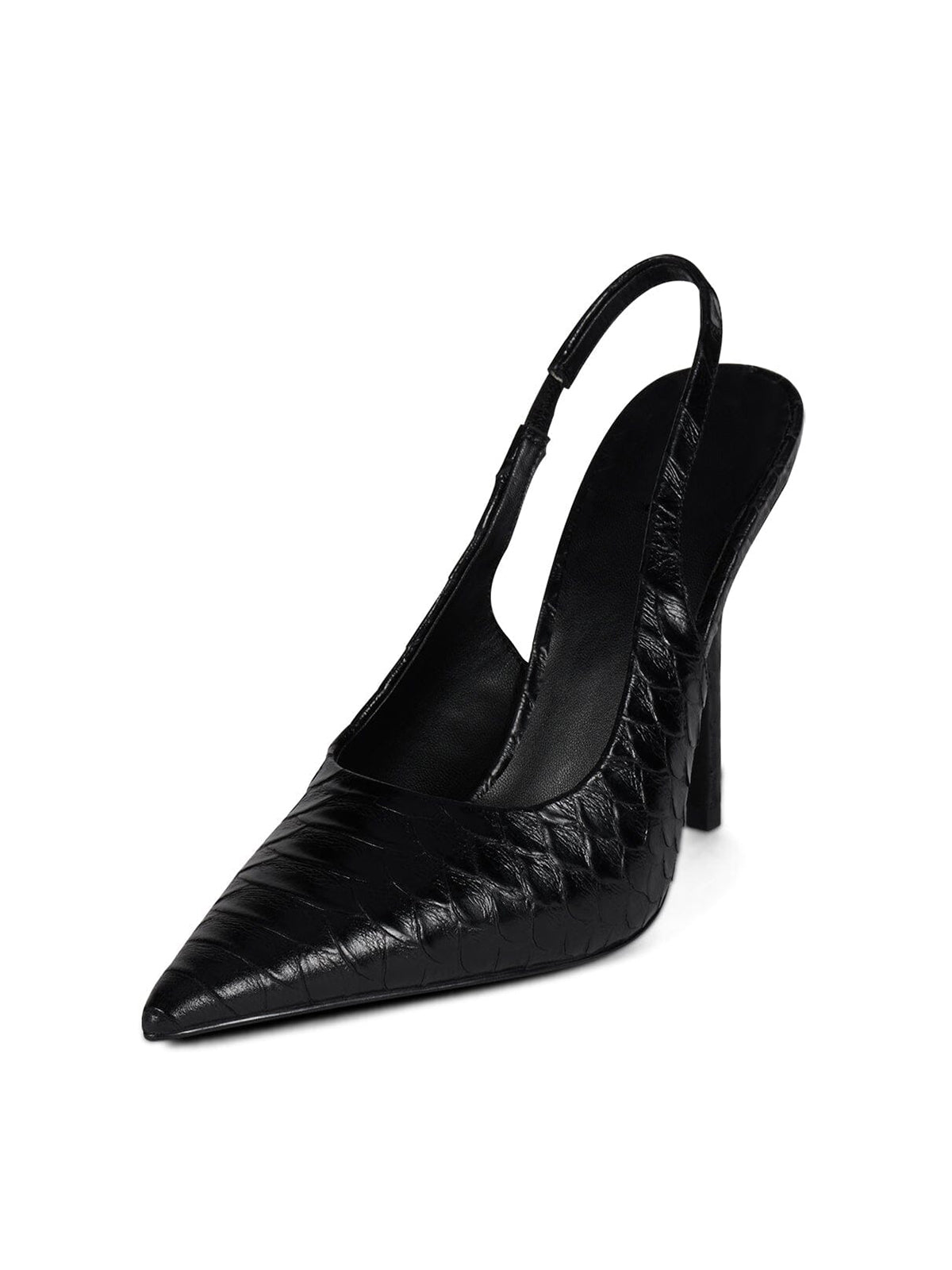 Black Snakeskin Print Pointed-Toe Slip-On Slingback Chic High Heels