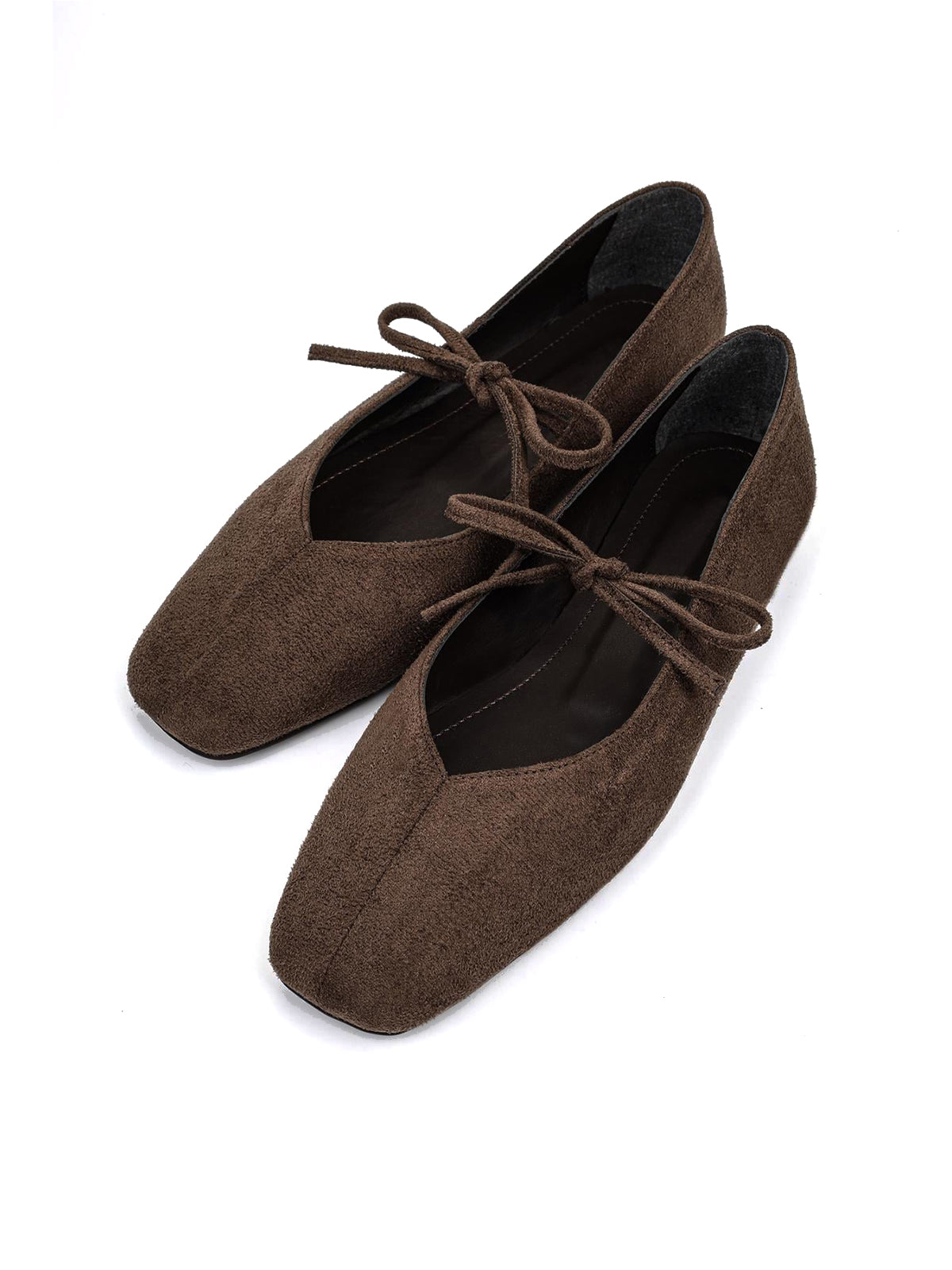 Coffee Faux Suede Square-Toe Chic Bridge Strap Slip-On Stylish Flats