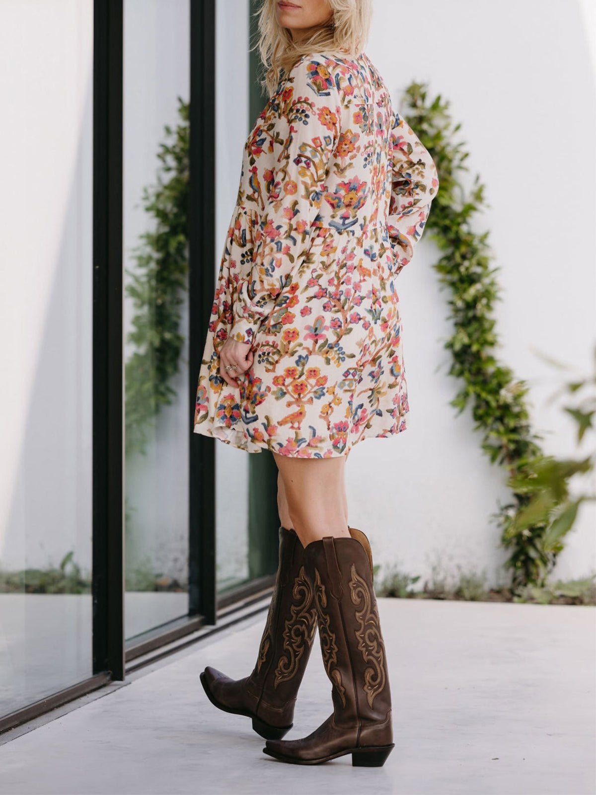 Chocolate Western Embroidery Tall Snip-Toe Knee High Cowgirl Boots