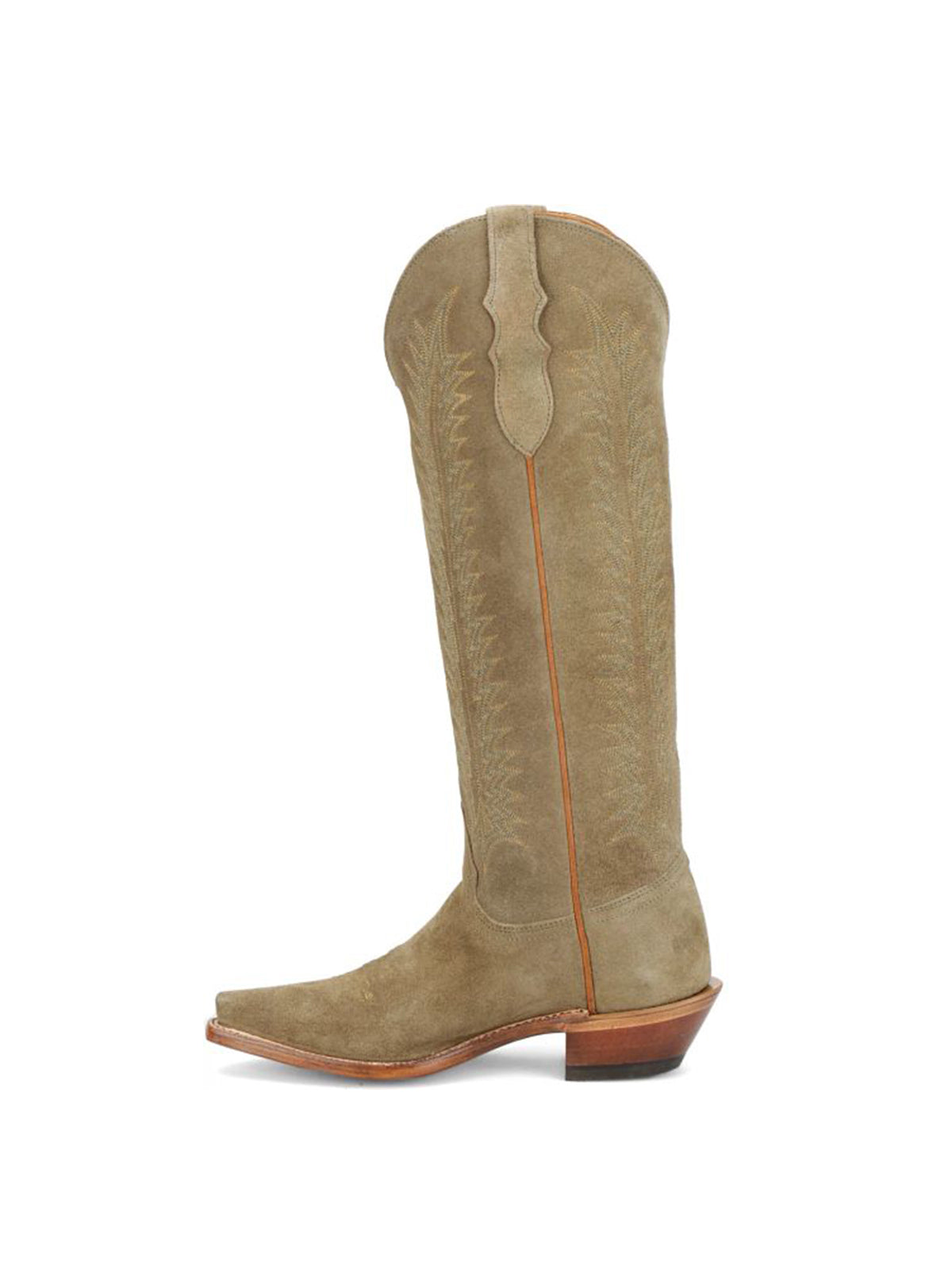 Green Faux Suede Snip-Toe Wide Calf Embroidery Knee High Cowgirl Boots