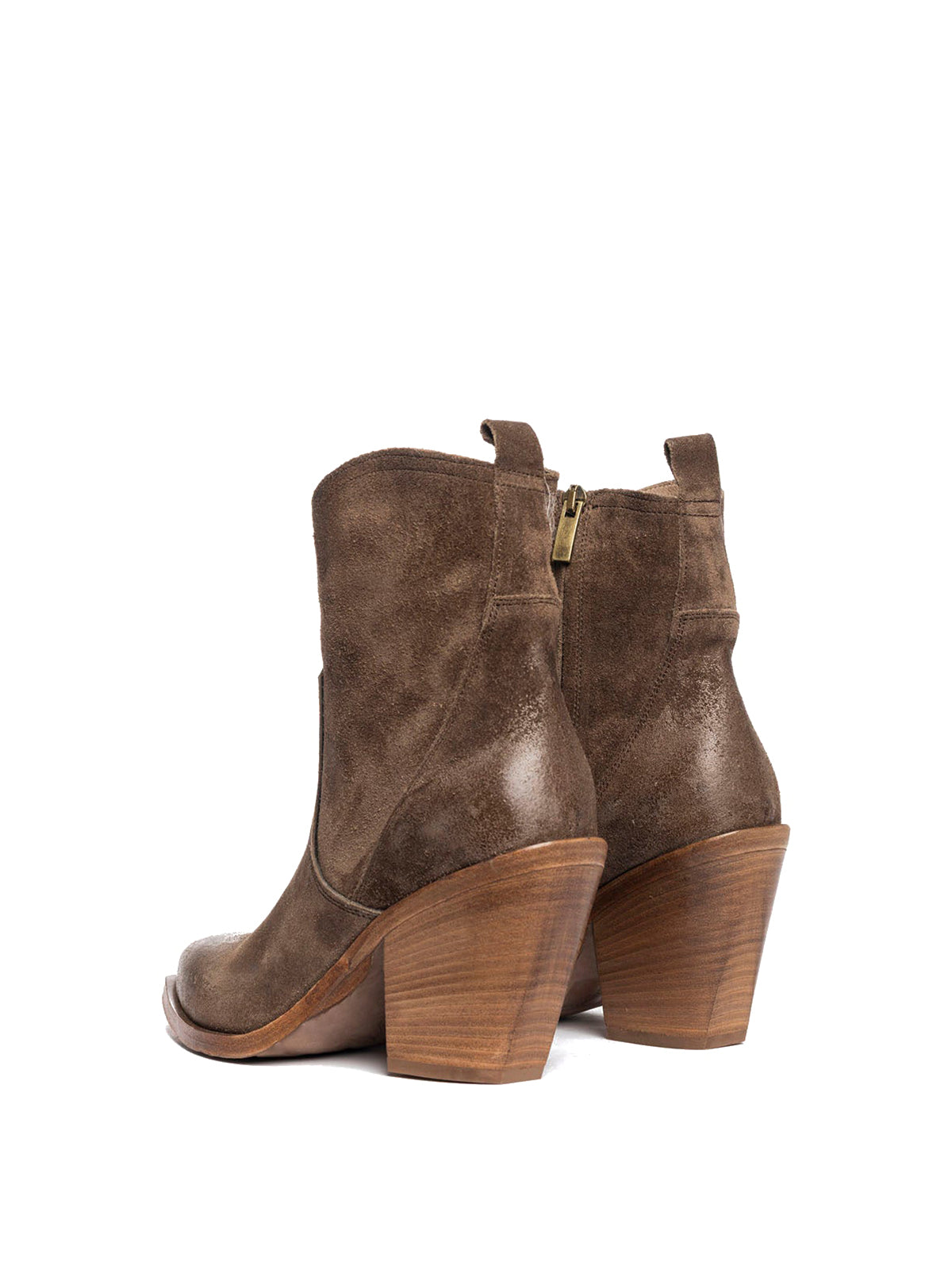 Brown Faux Suede Snip-Toe Side Full-Zip Classic Ankle Cowgirl Boots