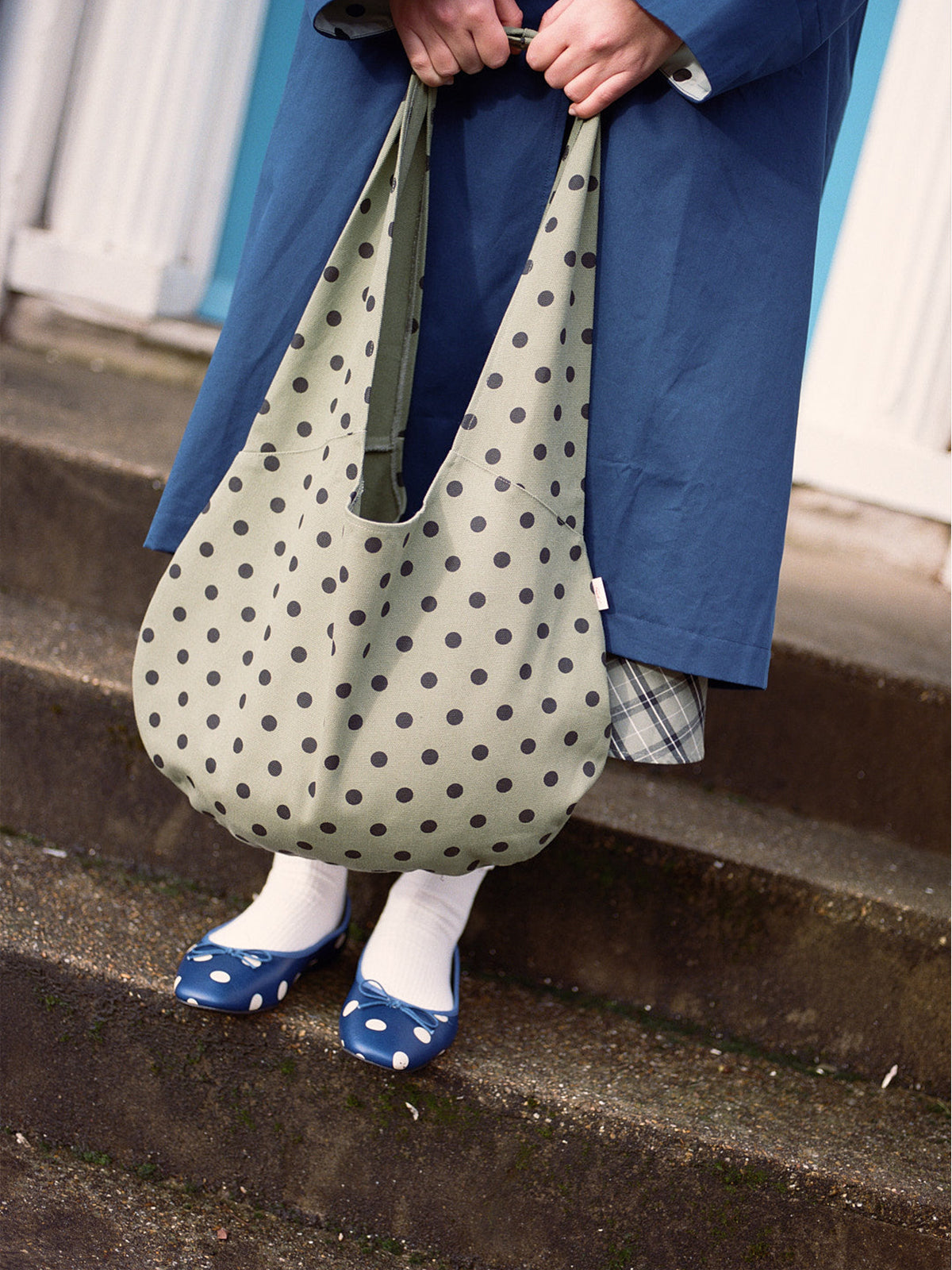 Blue Square-Toe Chic Front Bow Classic Slip-On Ballet Flats